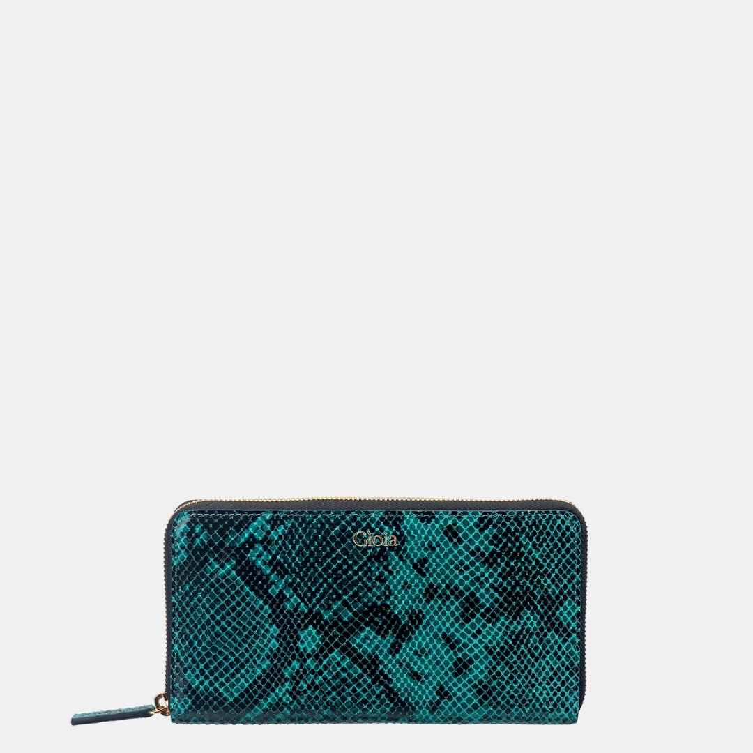 Faux Python Ziparound Clutch#Color_Green