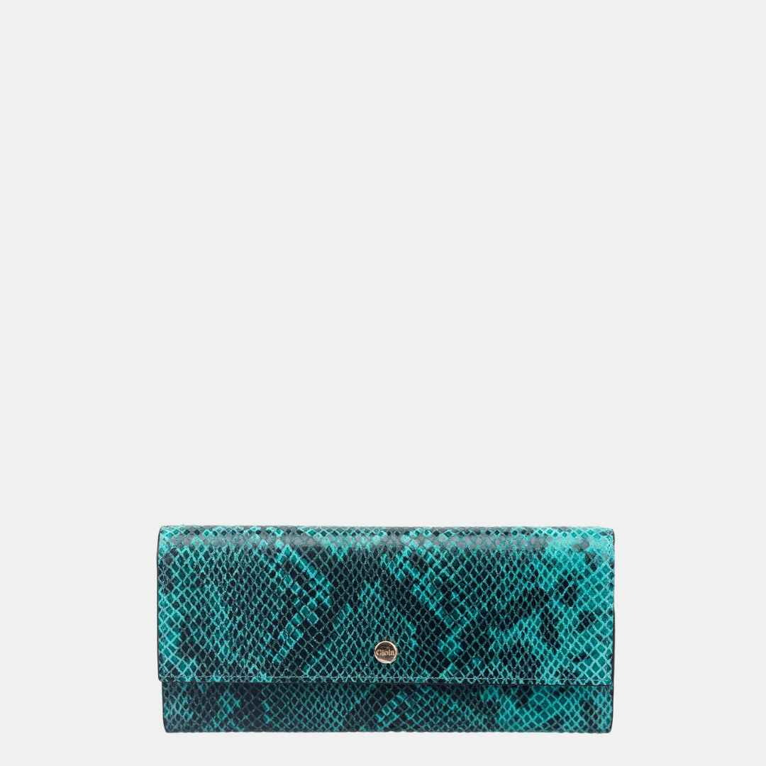 Faux Python Flapover Clutch#Color_Green