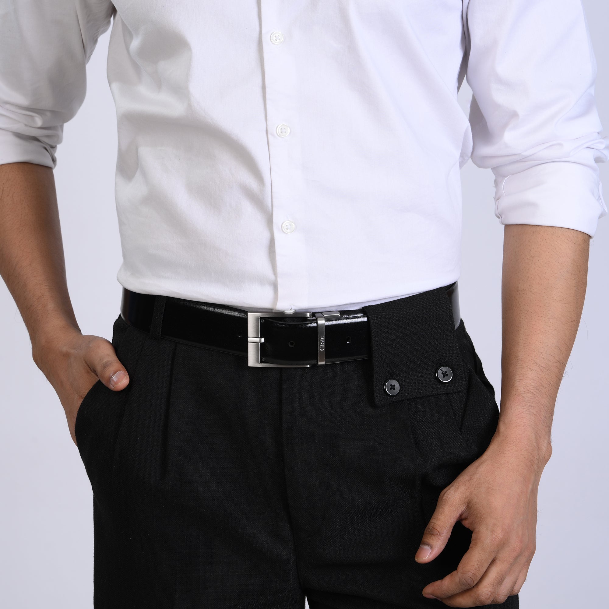 Alaska 4 cm Wide Belt#Color_Black Tan