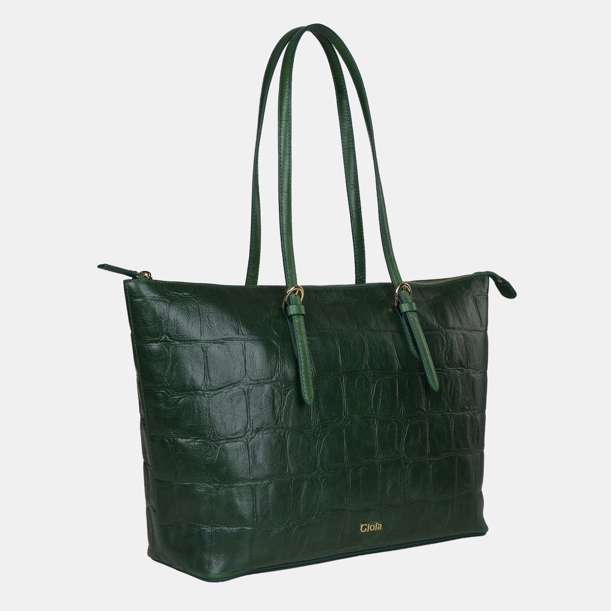Claire Croco Embossed Leather Tote#Color_Green