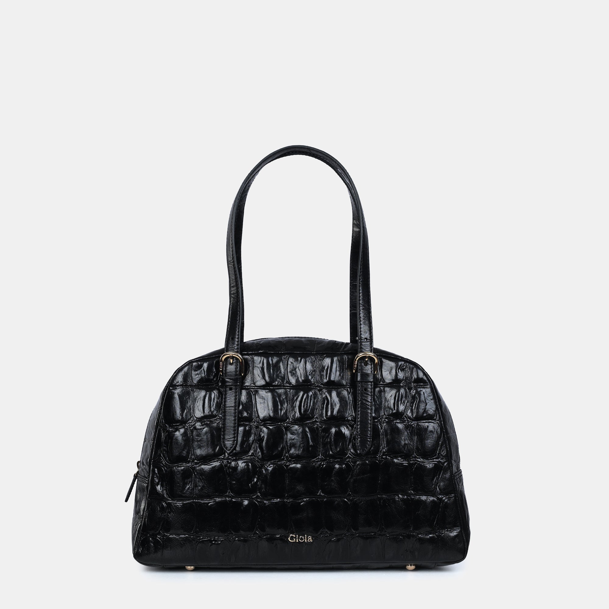 Claire Croco Embossed Leather Medium Shoulder Bag#Color_Black