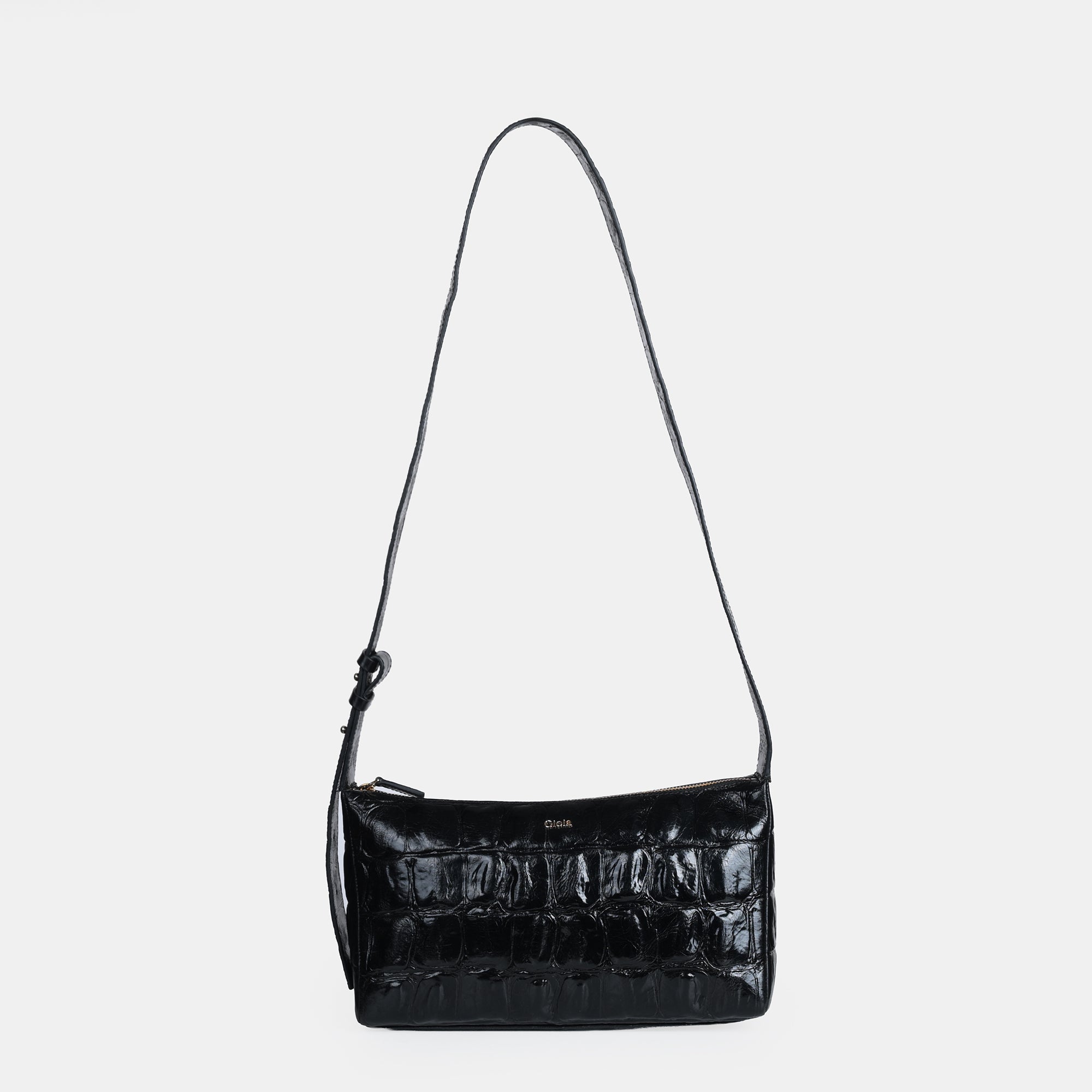 Claire Croco Embossed Leather Small Crossbody Bag#Color_Black