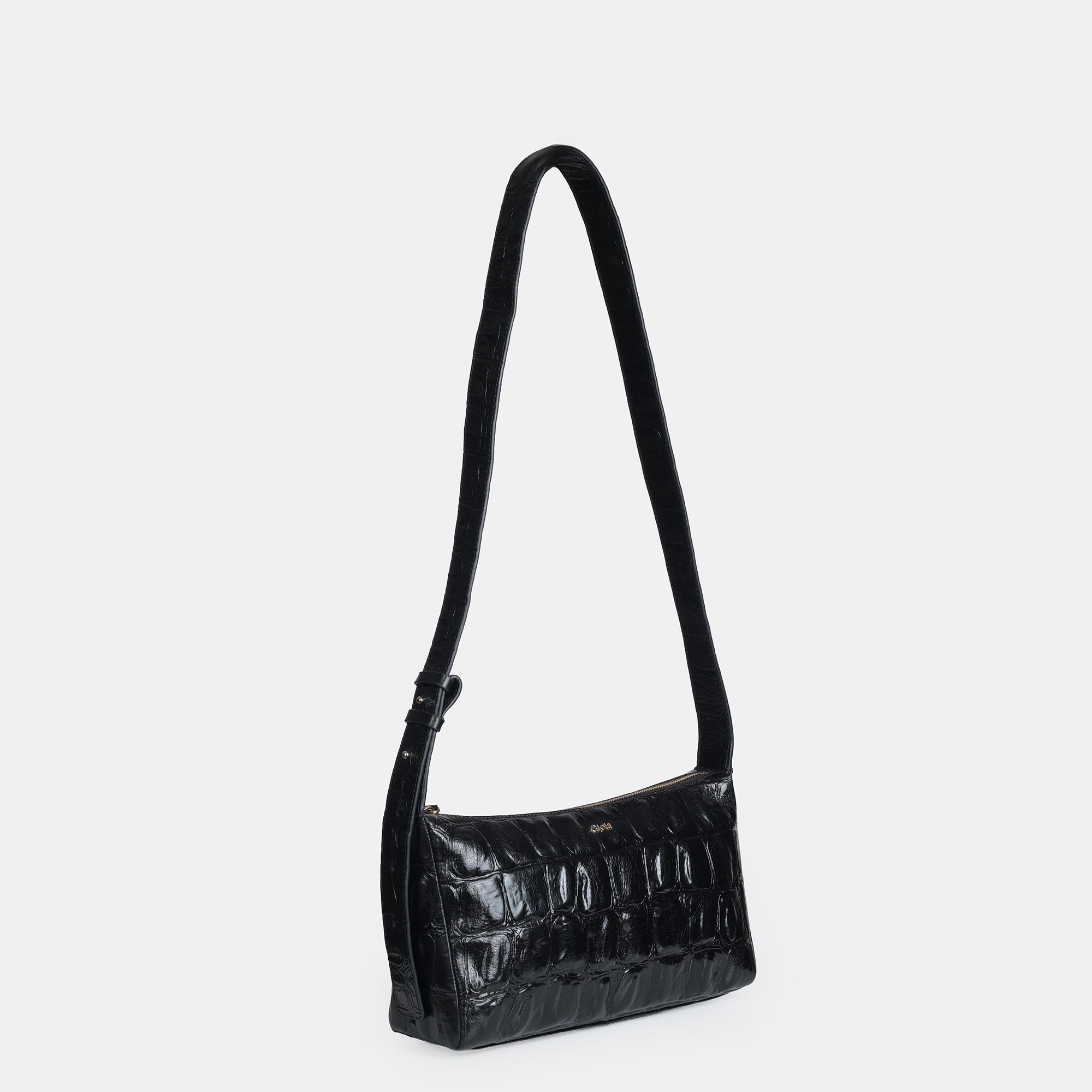 Claire Croco Embossed Leather Small Crossbody Bag#Color_Black