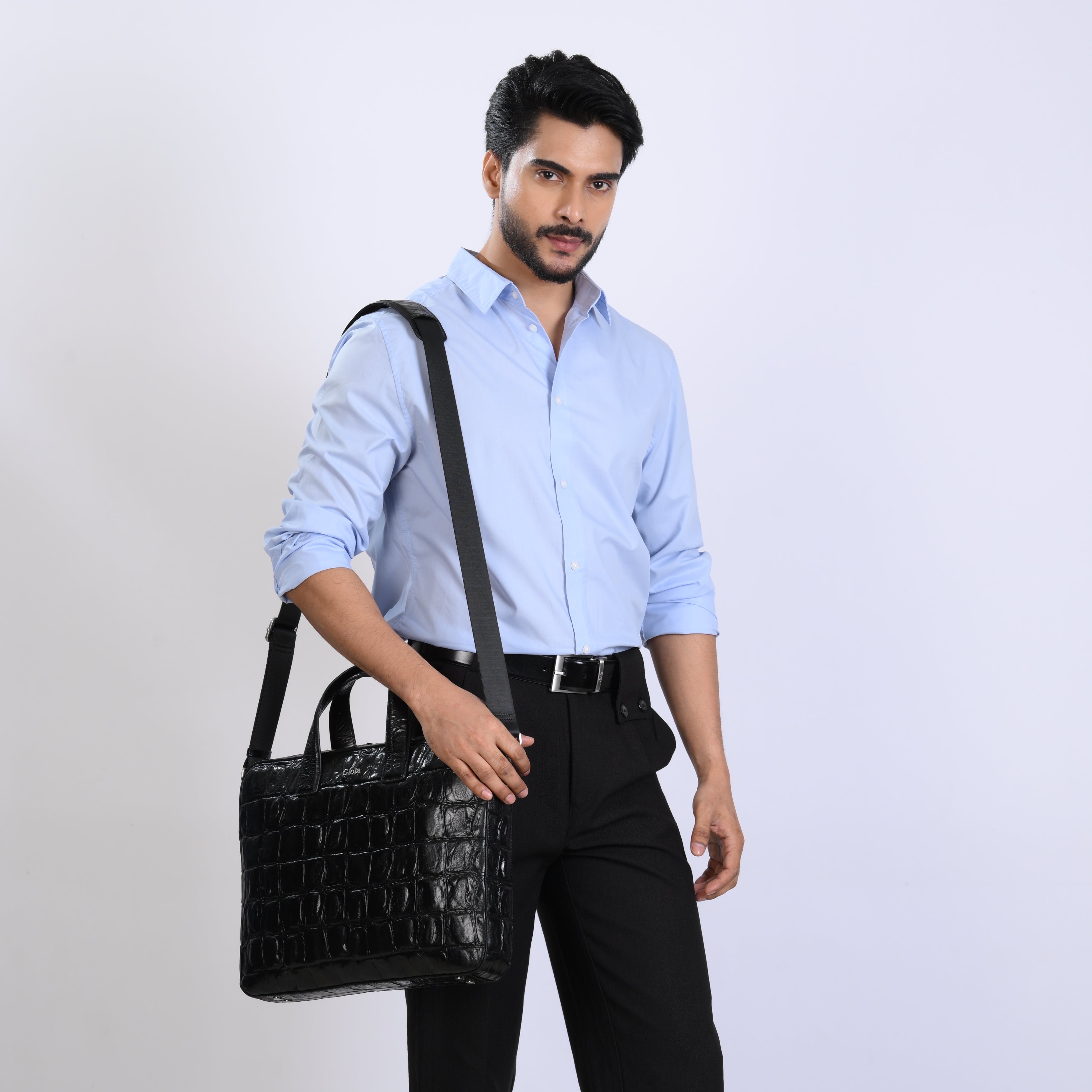 Lucas Croco Embossed Leather Laptop Bag