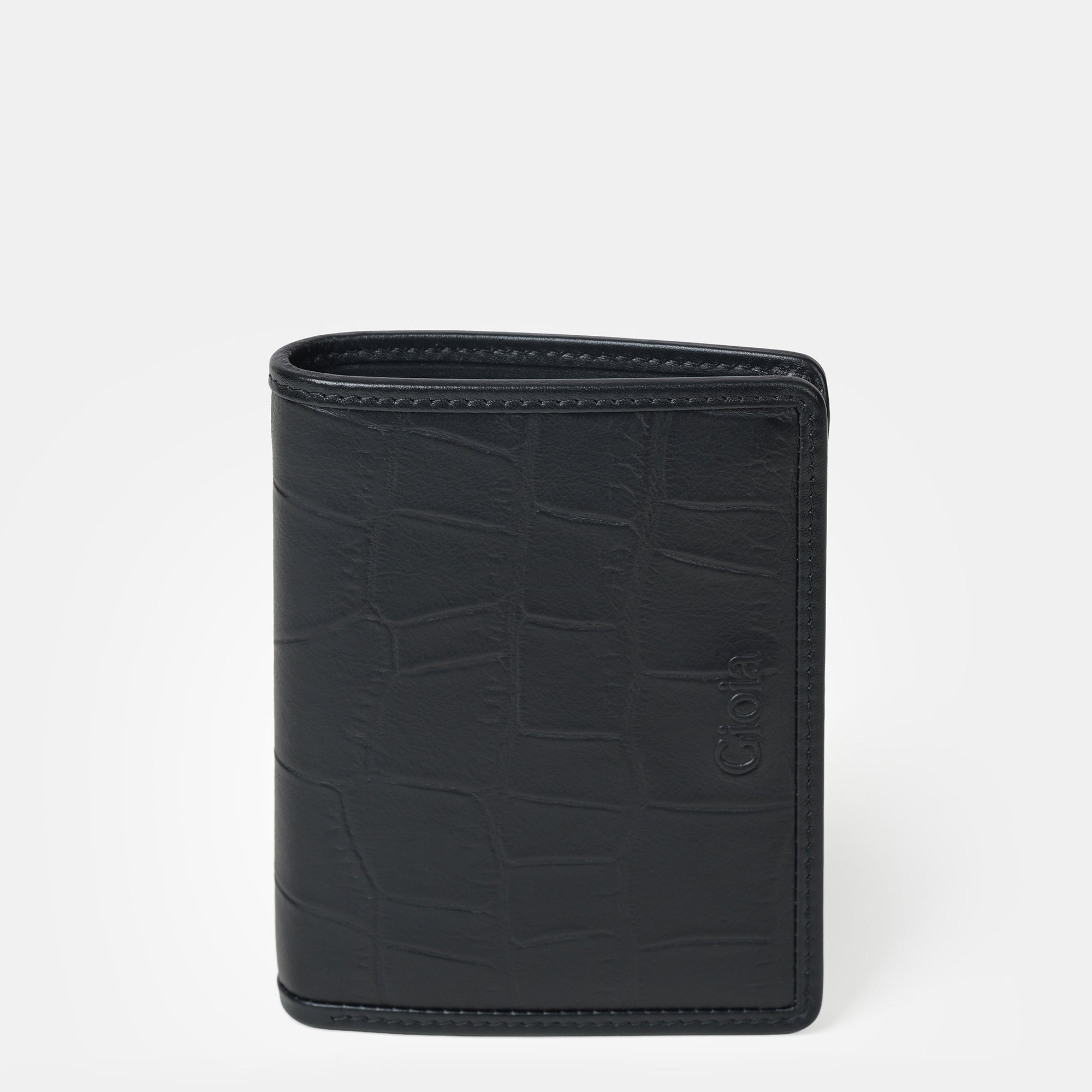 Croco Embossed Bifold Wallet 4 cc with Coin Case#Color_Black