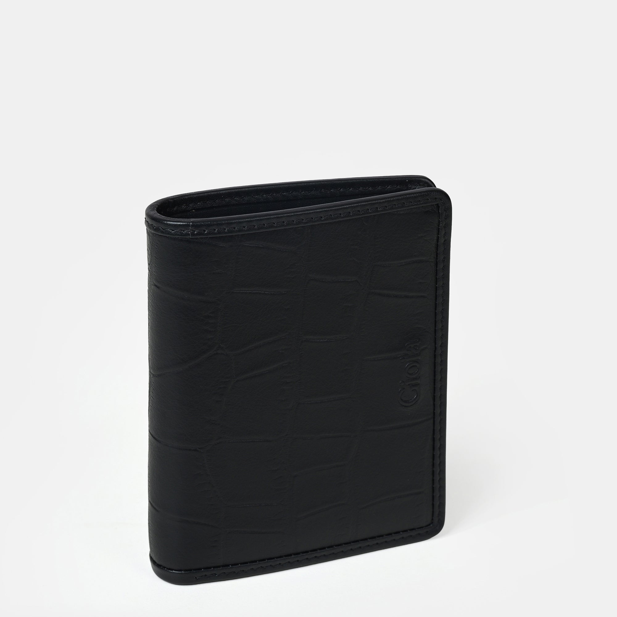 Croco Embossed Bifold Wallet 4 cc with Coin Case#Color_Black