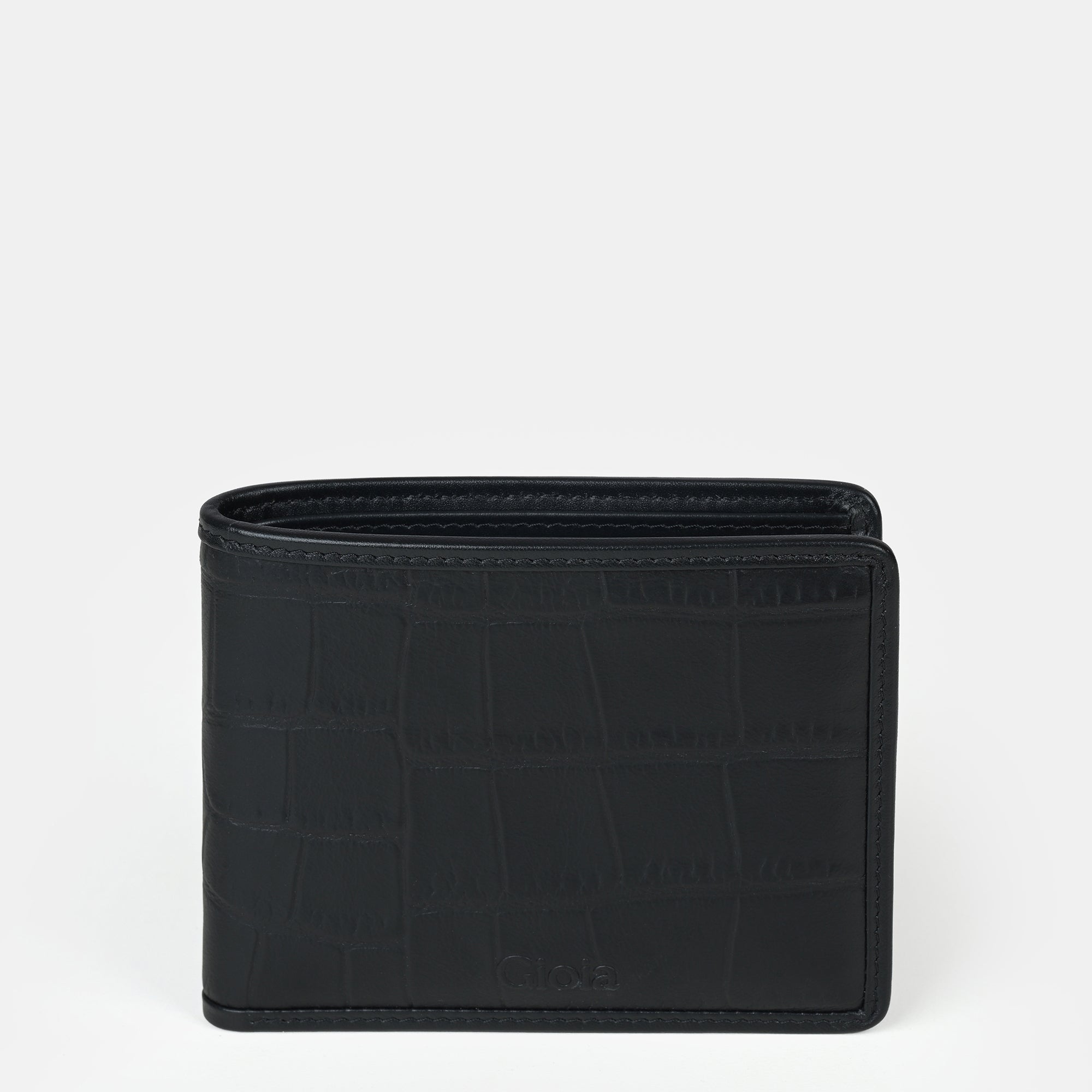 Croco Embossed Bifold Wallet 10 cc with ID Insert#Color_Black