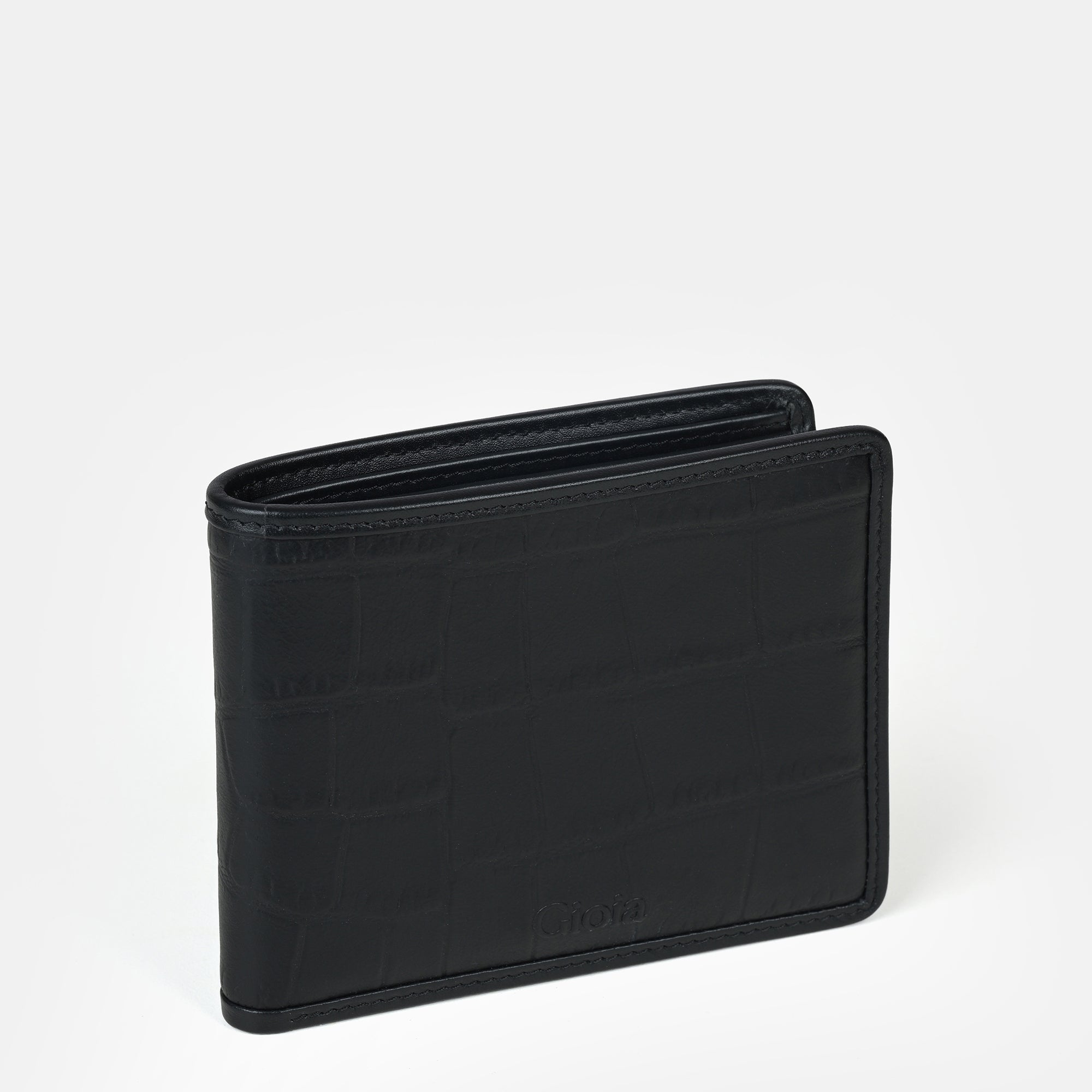 Croco Embossed Bifold Wallet 10 cc with ID Insert#Color_Black