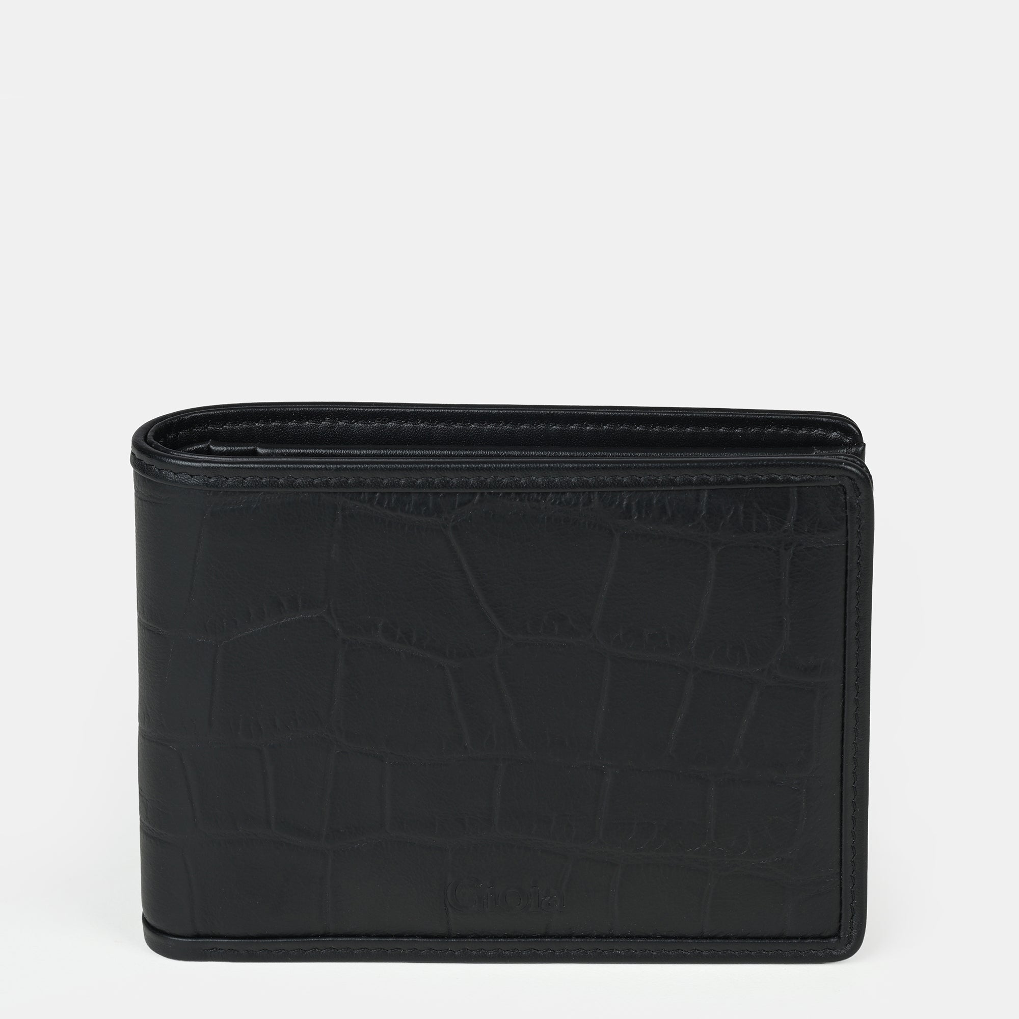 Croco Embossed Bifold Wallet 4 cc with Coin Case#Color_Black