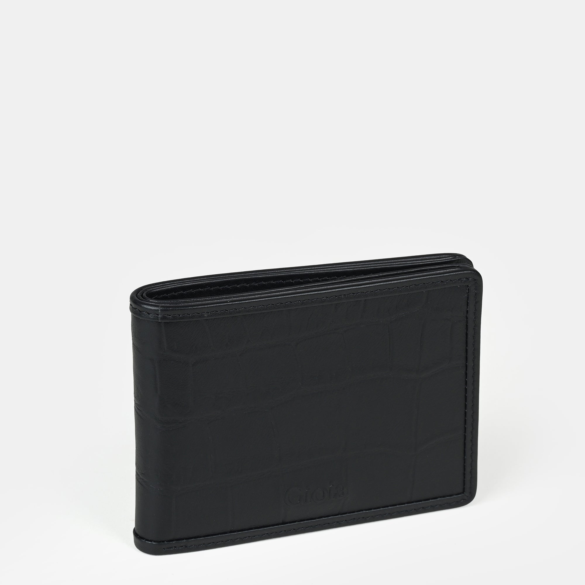 Croco Embossed Mini Bifold Wallet 6cc#Color_Black