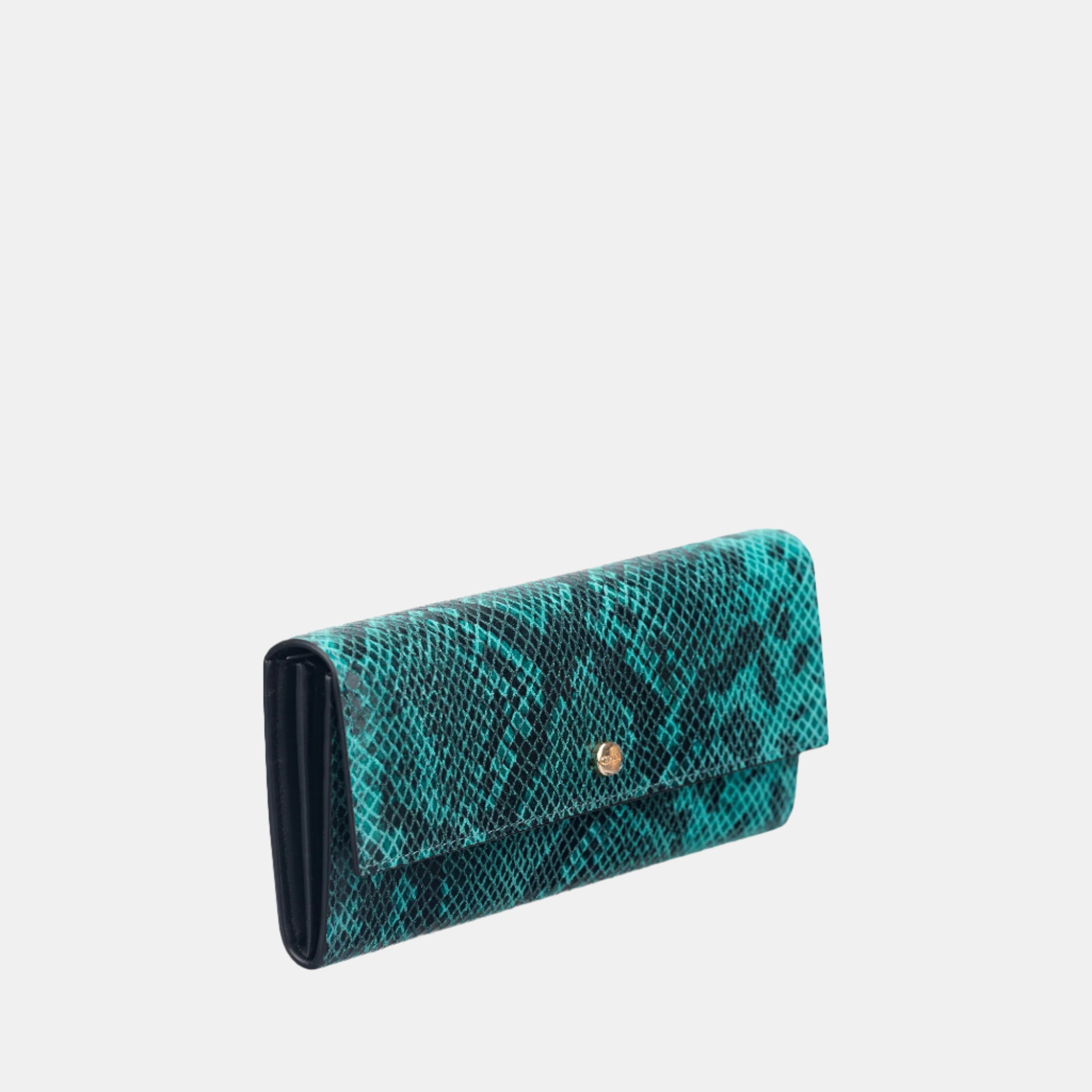 Faux Python Flapover Clutch#Color_Green