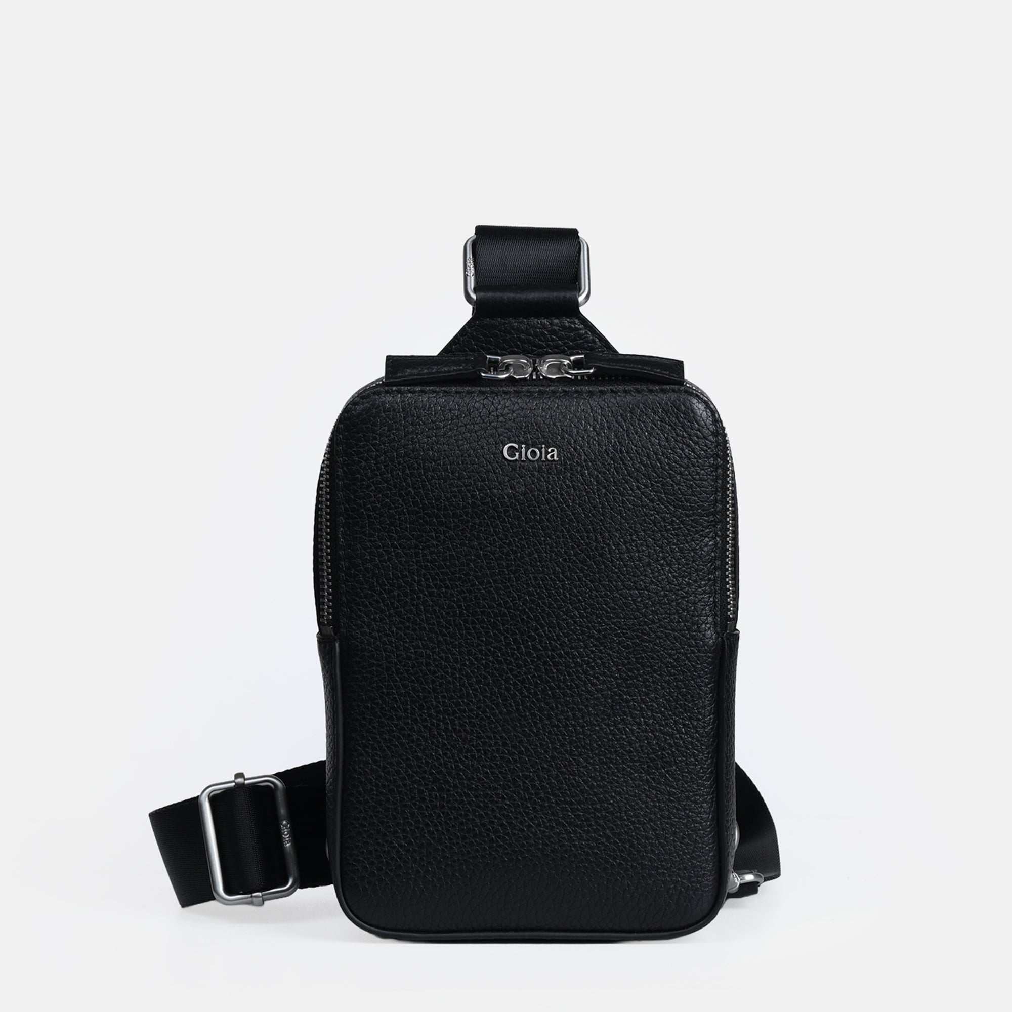 Mario V leather Crossbody Bag Small#Color_Black