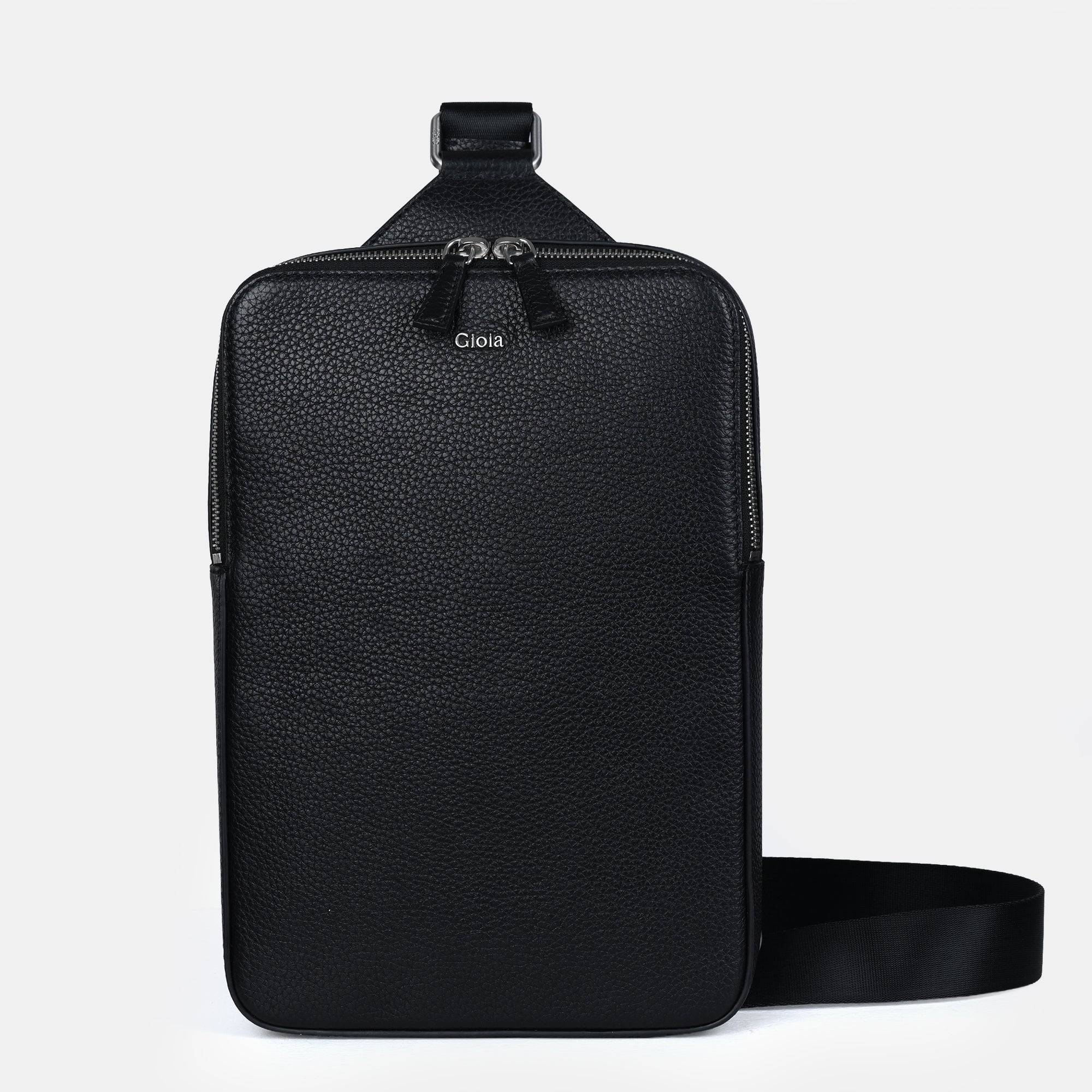 Mario V leather Crossbody Bag#Color_Black