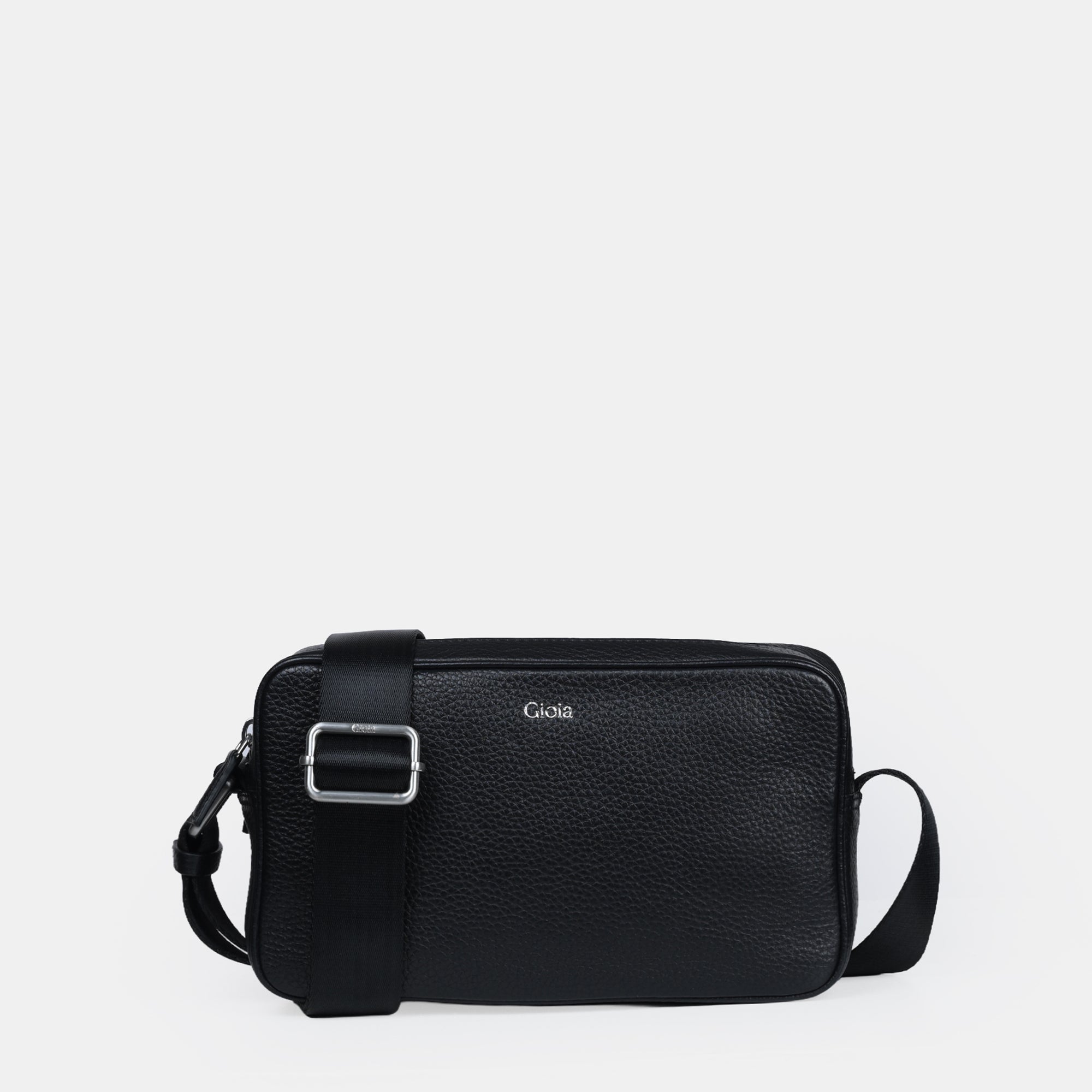 Mario Double Zip Leather Crossbody Bag#Color_Black