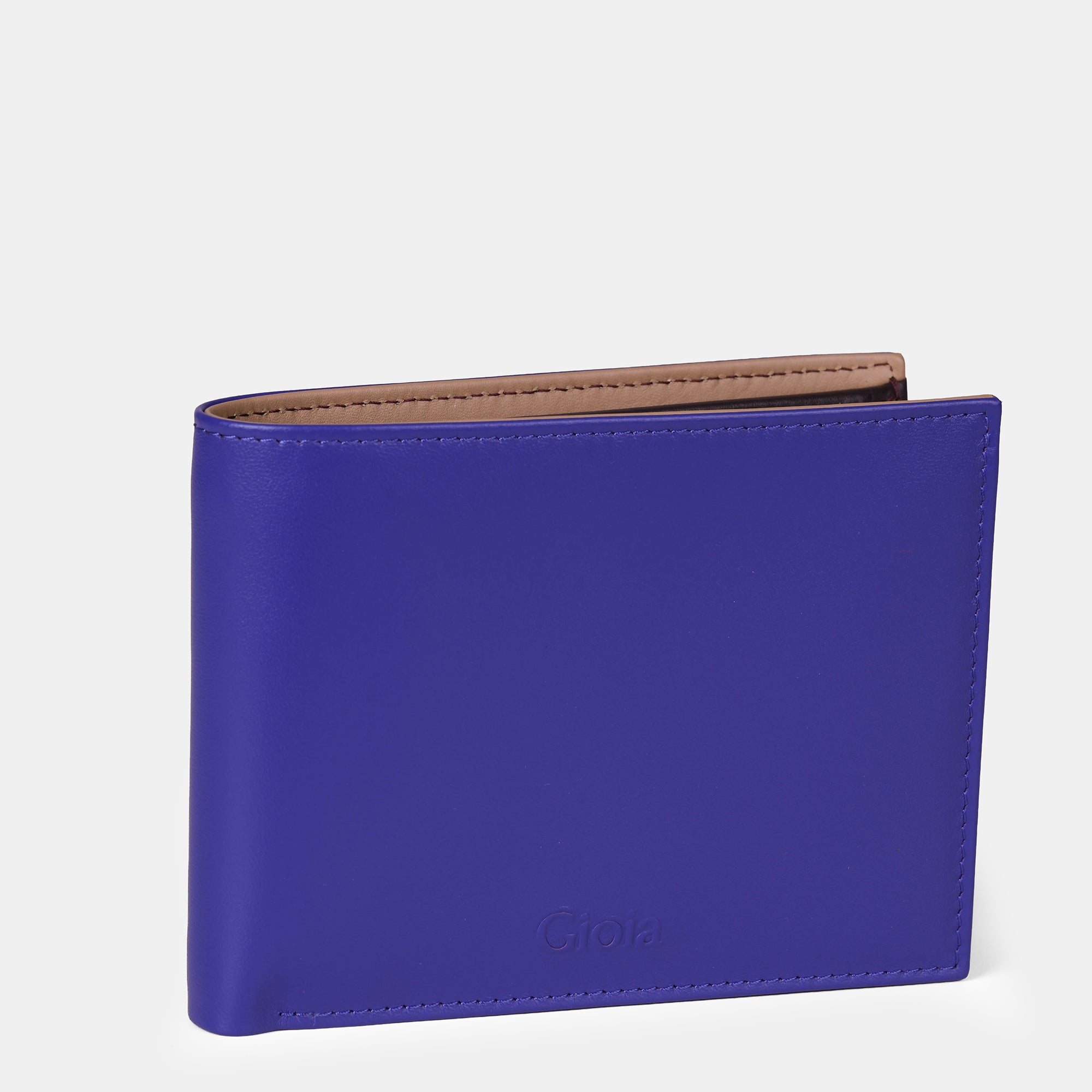 Multi-Color Bifold Wallet with Coin Case 3cc#Color_Blue-Brown-Peach