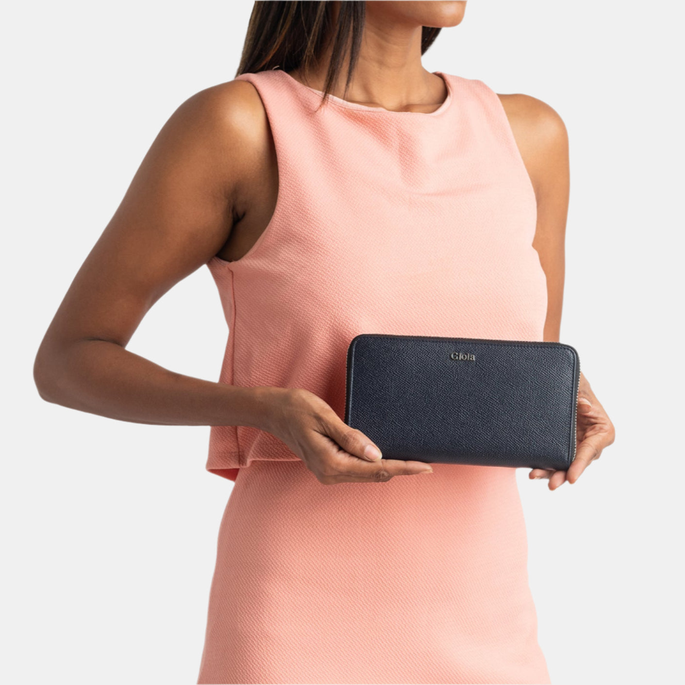 Evelina Zip-around Clutch#Color_Navy