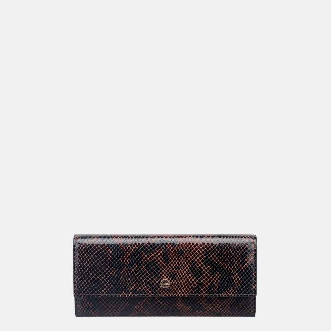 Faux Python Flapover Clutch#Color_Brown