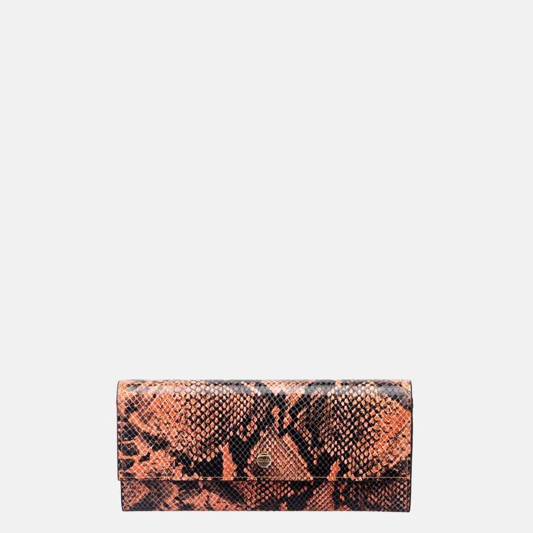 Faux Python Flapover Clutch#Color_Orange