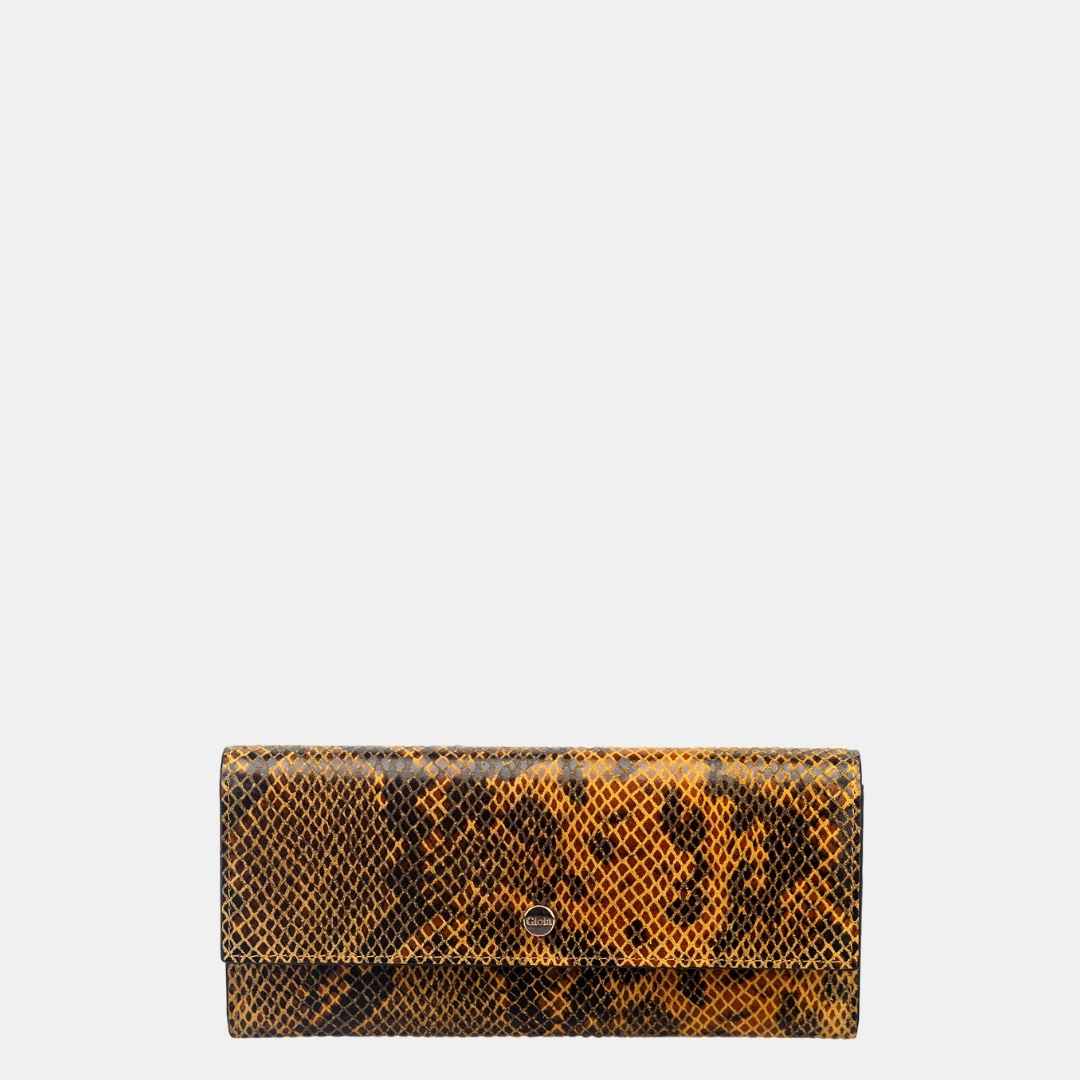 Faux Python Flapover Clutch#Color_Yellow