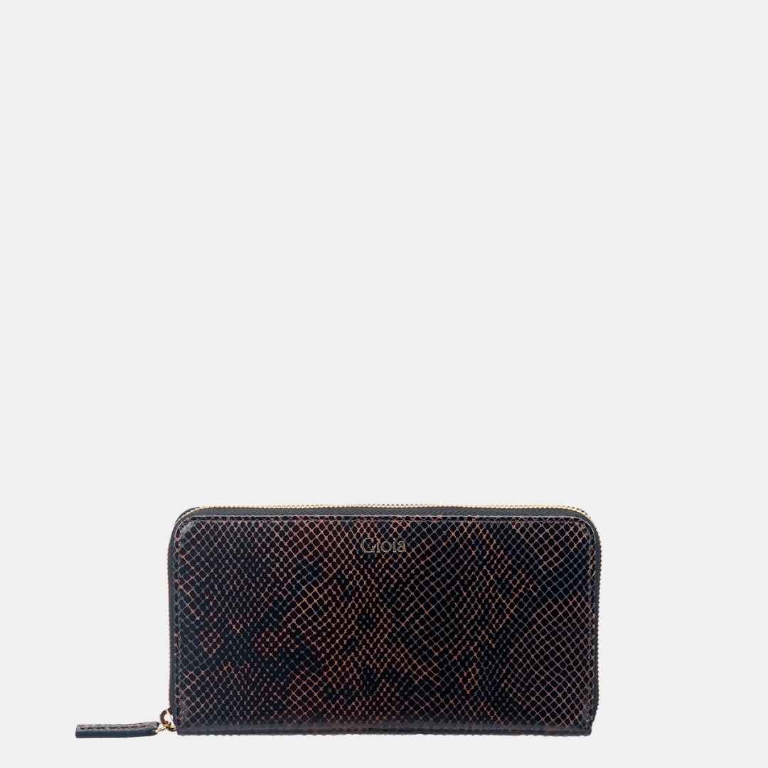 Faux Python Ziparound Clutch#Color_Mahogany