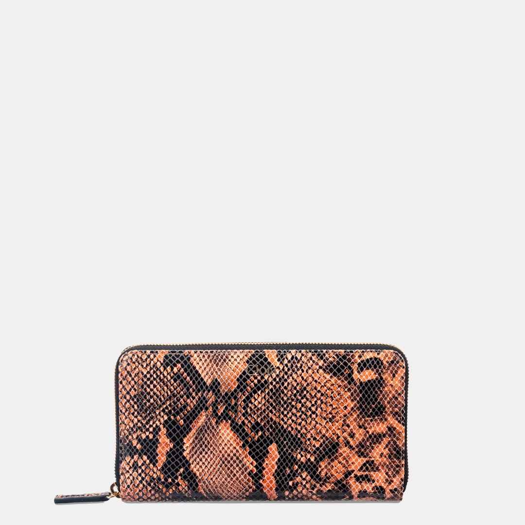 Faux Python Ziparound Clutch#Color_Tan