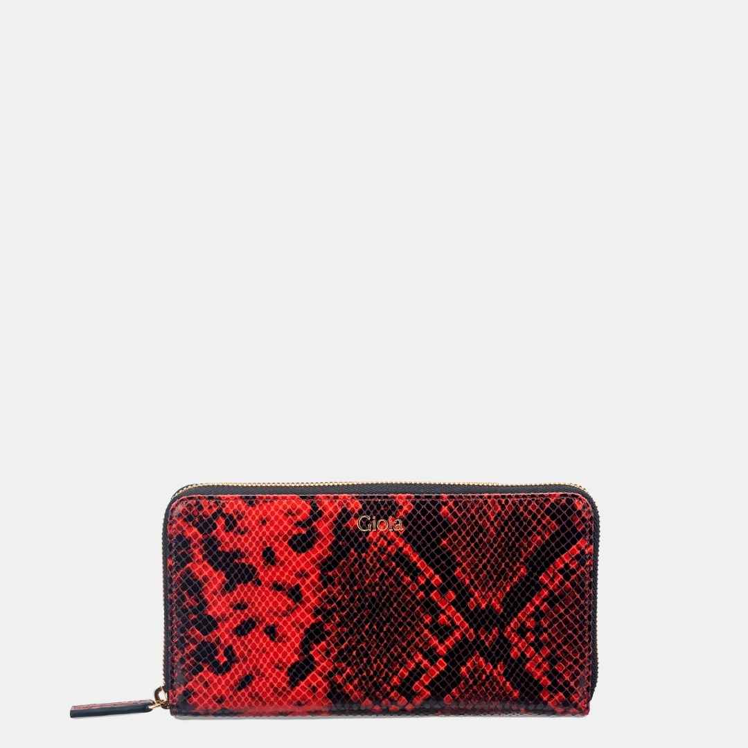 Faux Python Ziparound Clutch#Color_Red