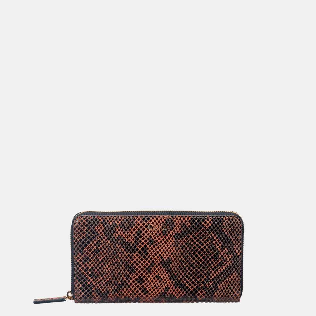 Faux Python Ziparound Clutch#Color_Orange