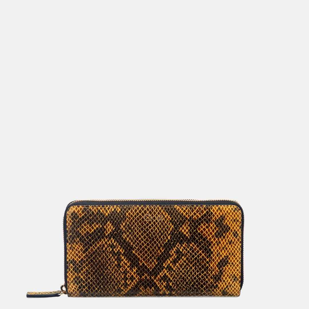 Faux Python Ziparound Clutch#Color_Yellow
