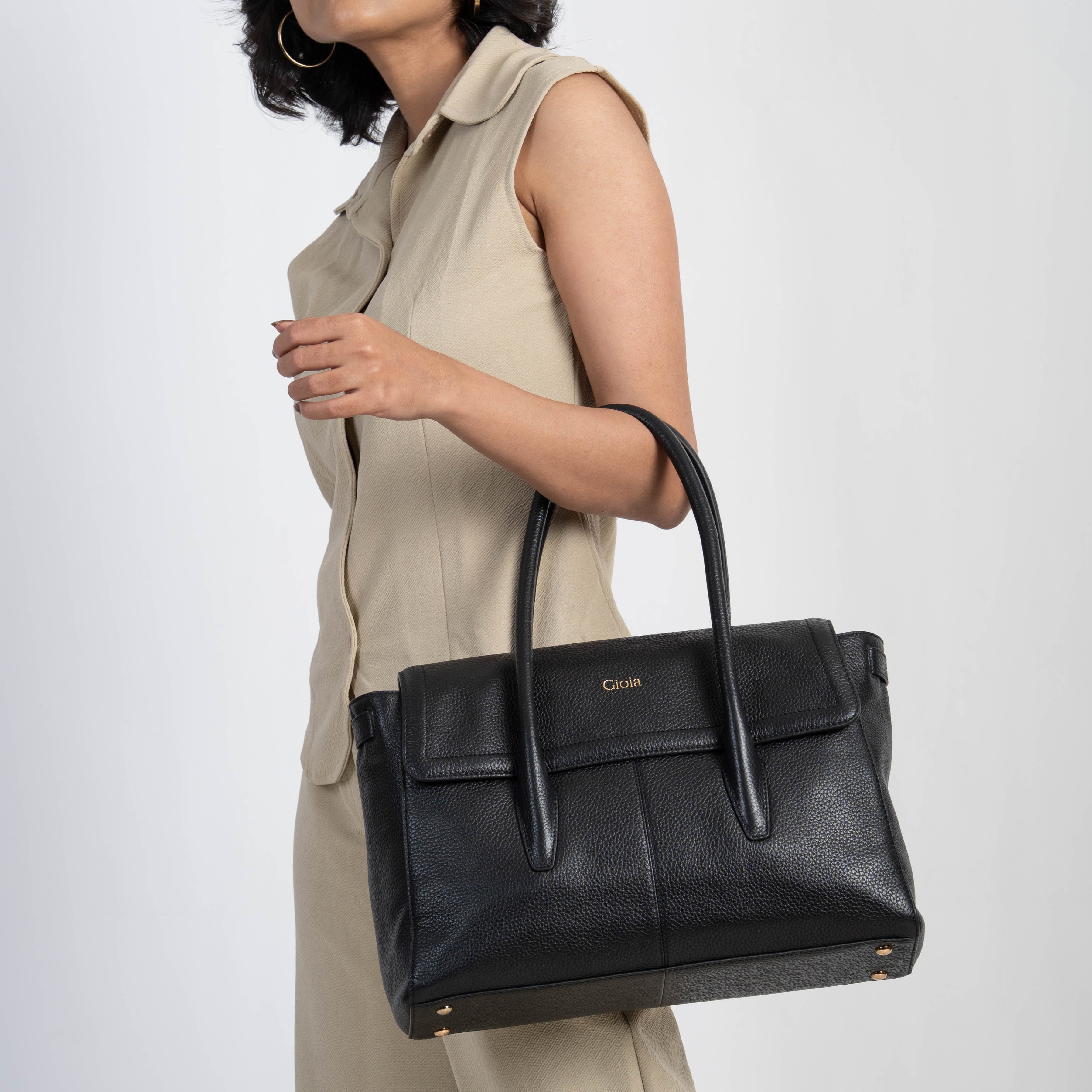 Anna Flapover Tote#Color_Black