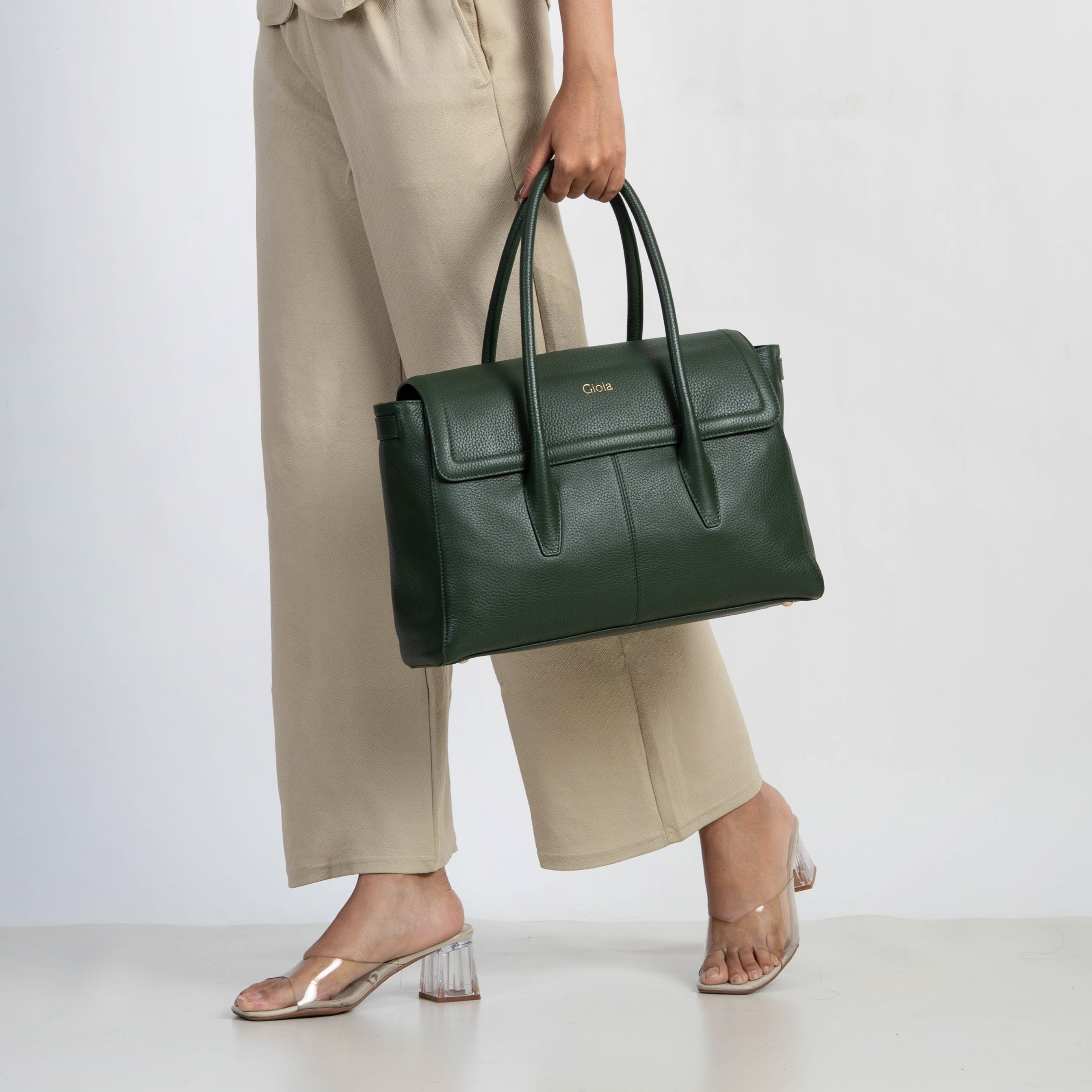 Anna Flapover Tote#Color_Dark Green