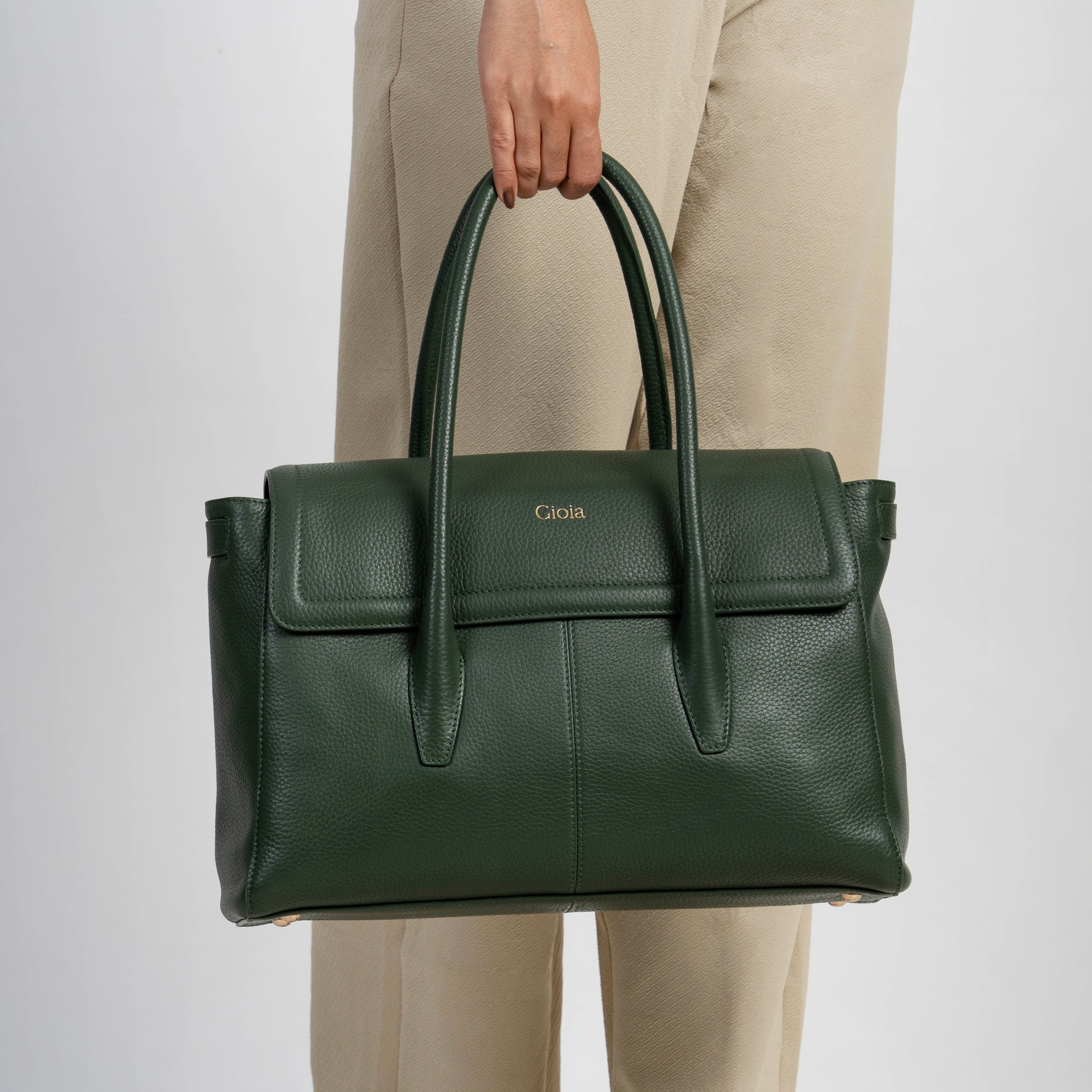 Anna Flapover Tote#Color_Dark Green