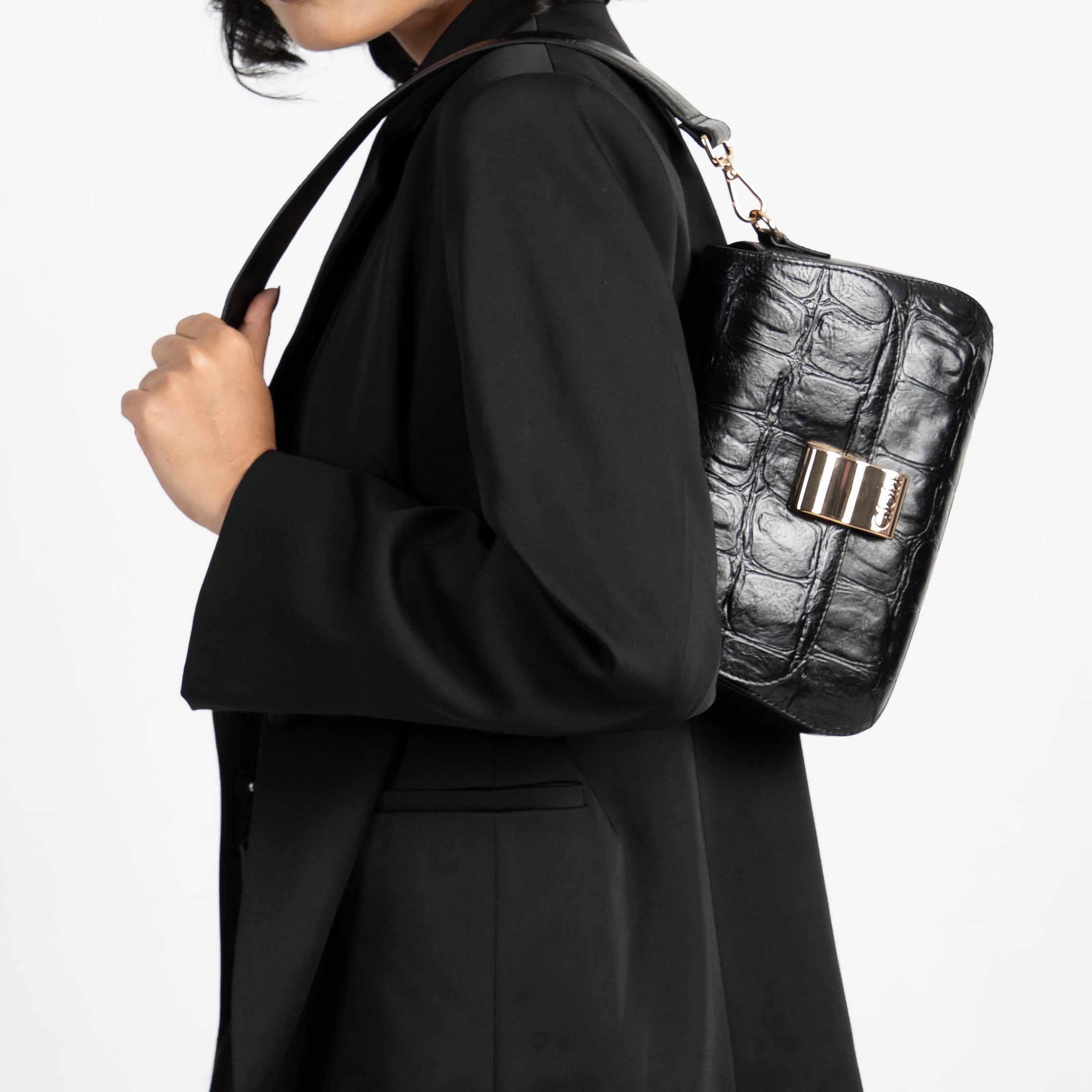 Claire Croco Embossed Leather Medium Multiway Bag