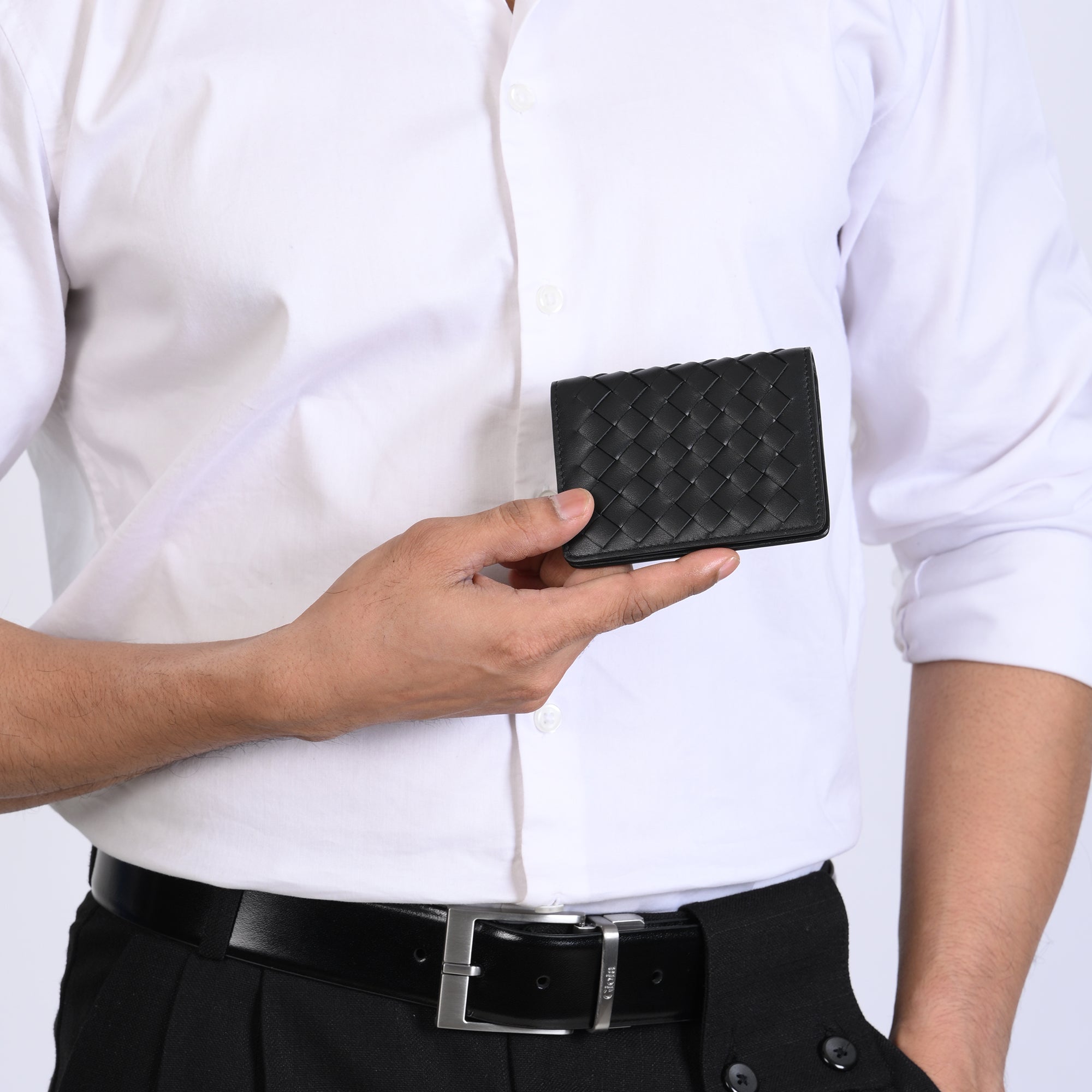 Enzo Woven Cardholder 3cc with ID Slot#Color_Black