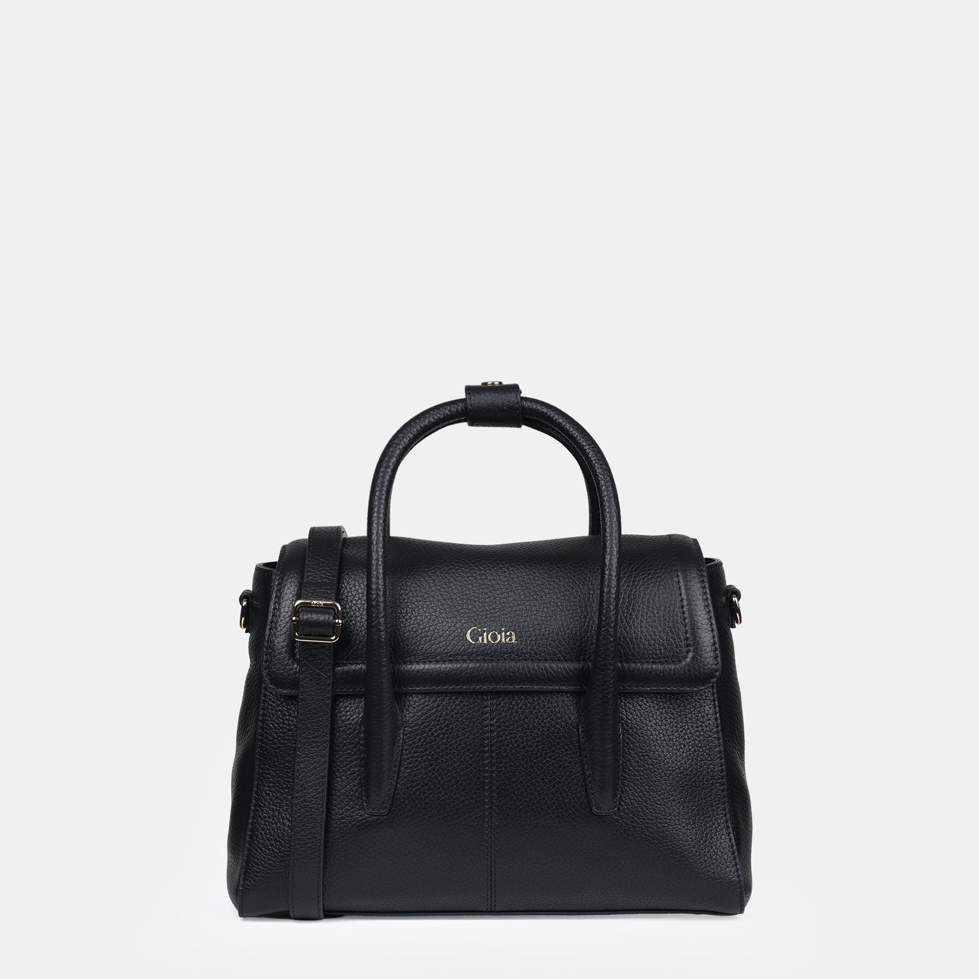 Anna Medium Leather Flapover Tote#Color_Black