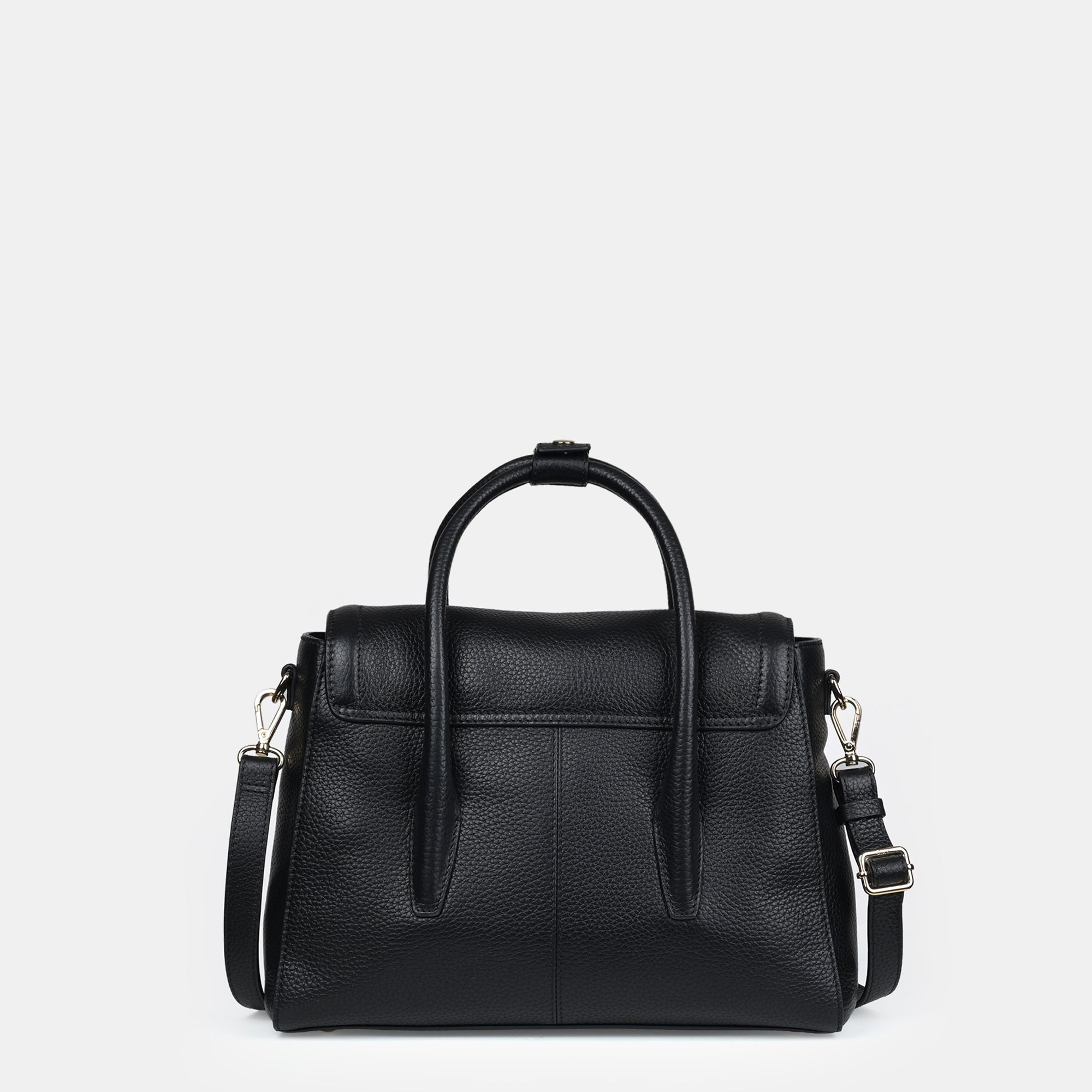 Anna Medium Leather Flapover Tote#Color_Black