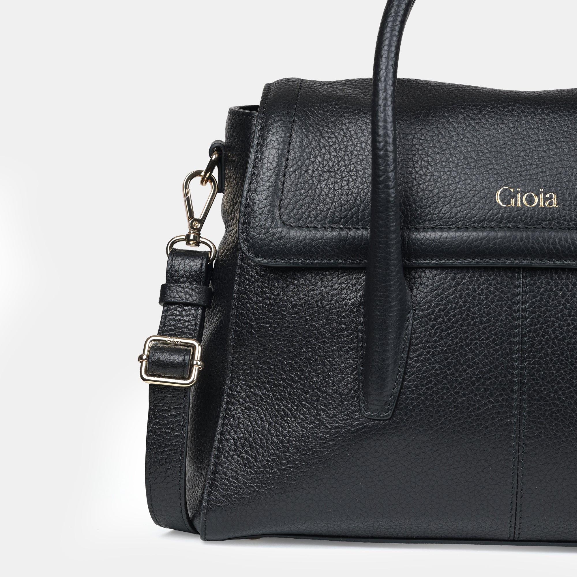 Anna Medium Leather Flapover Tote#Color_Black