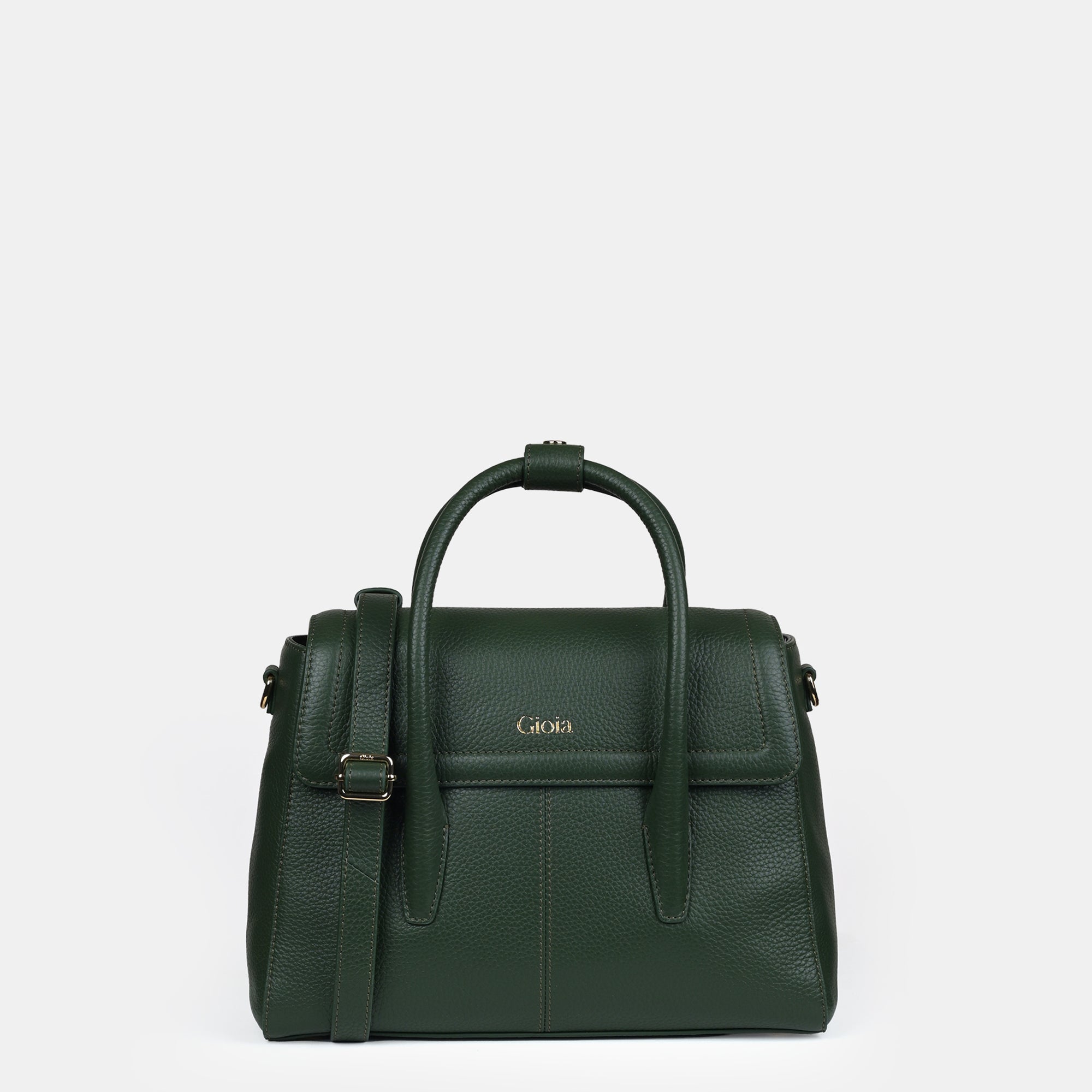 Anna Medium Leather Flapover Tote#Color_Green