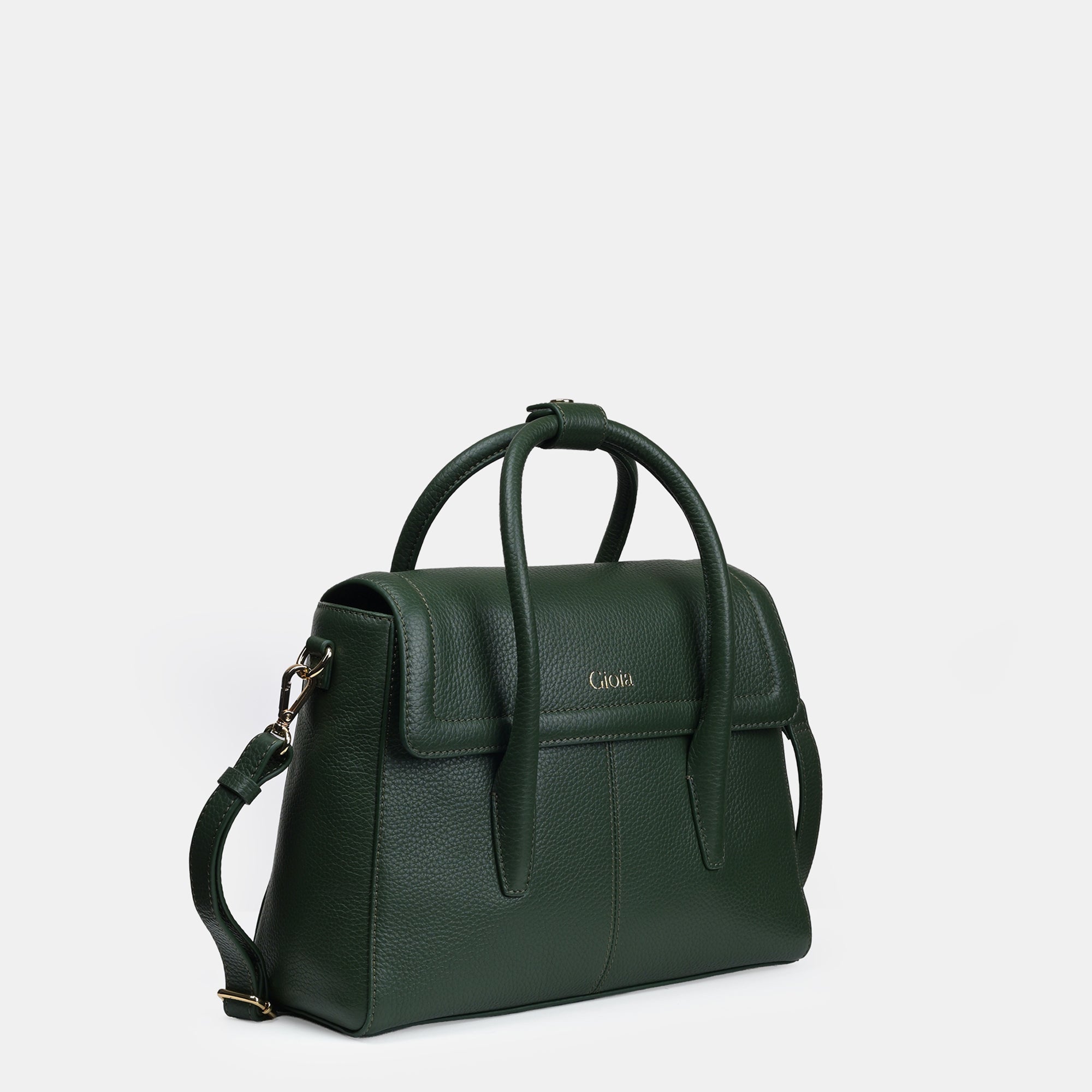 Anna Medium Leather Flapover Tote#Color_Green
