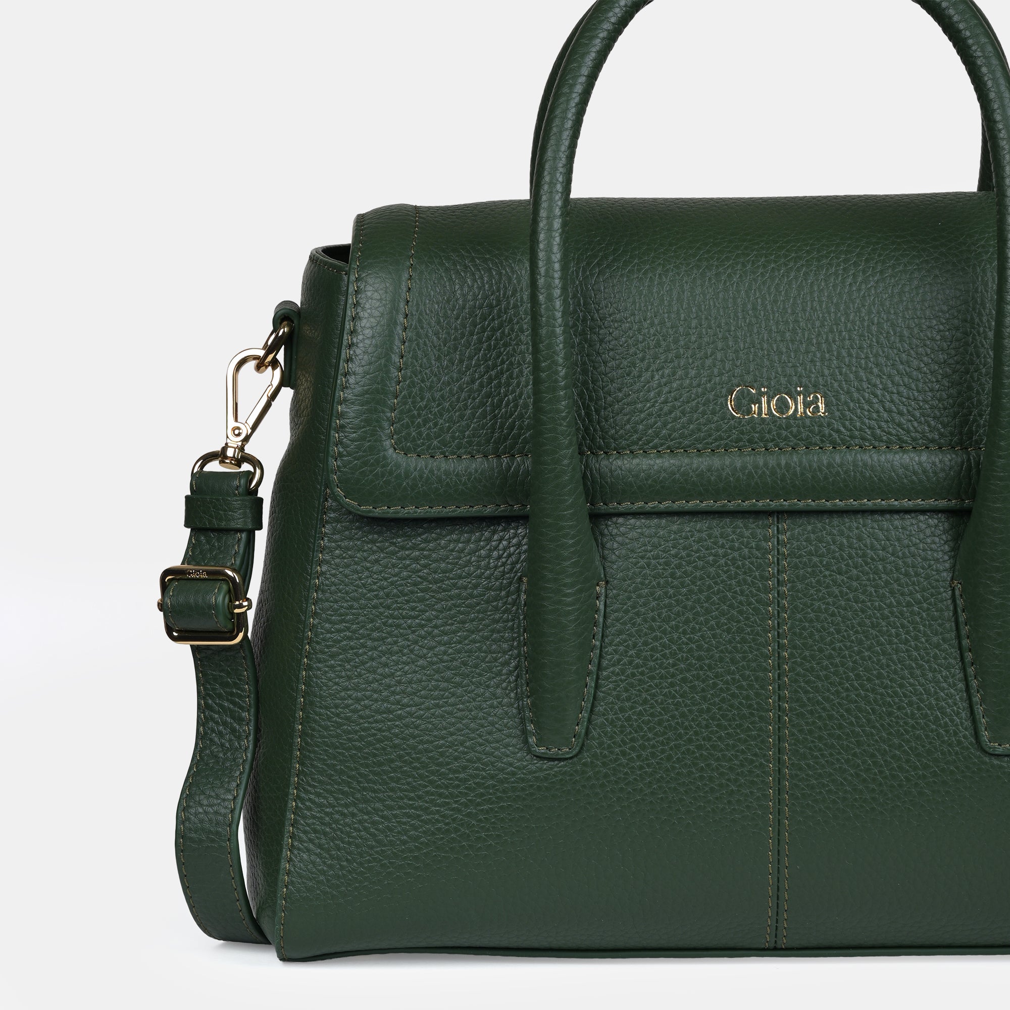 Anna Medium Leather Flapover Tote#Color_Green