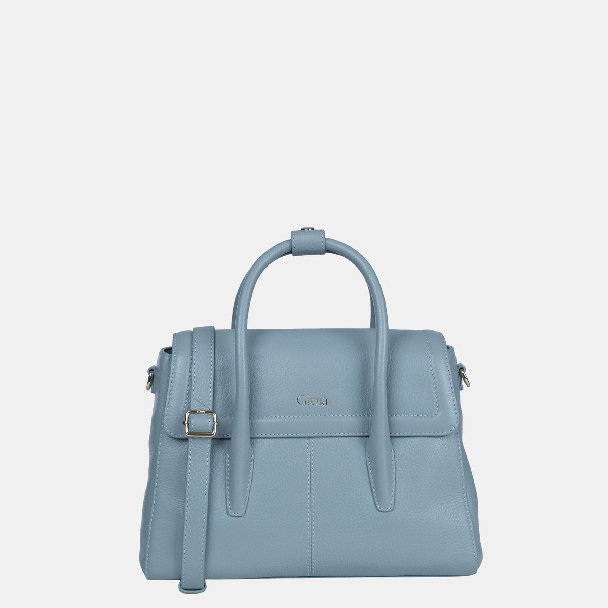 Anna Medium Leather Flapover Tote#Color_Sea Blue