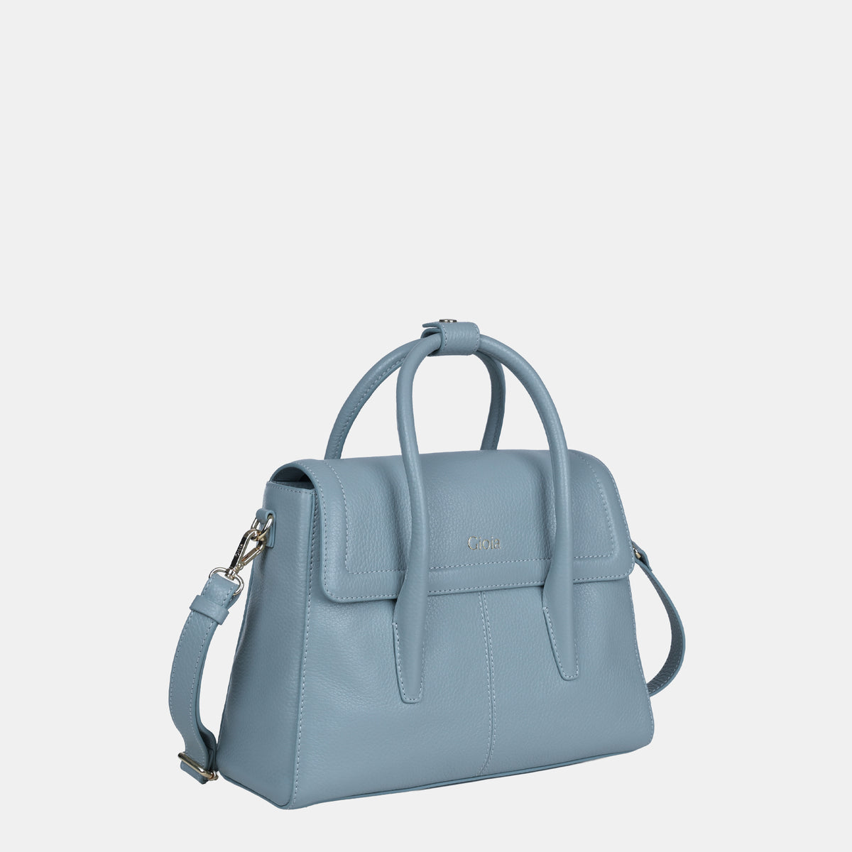 Anna Medium Leather Flapover Tote#Color_Sea Blue
