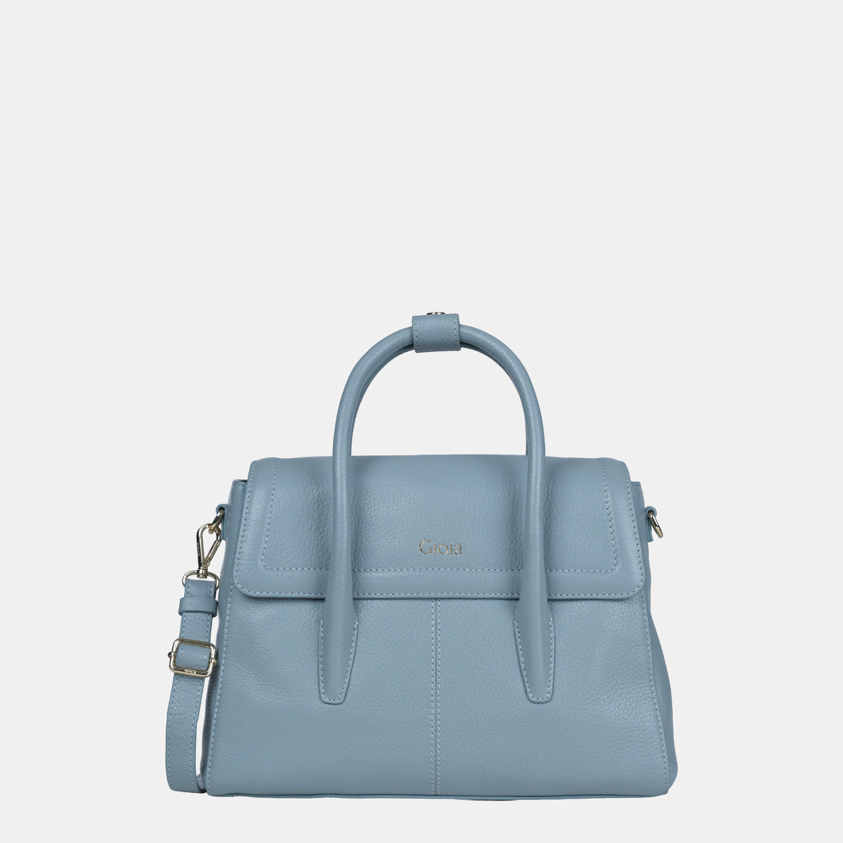Anna Medium Leather Flapover Tote#Color_Sea Blue