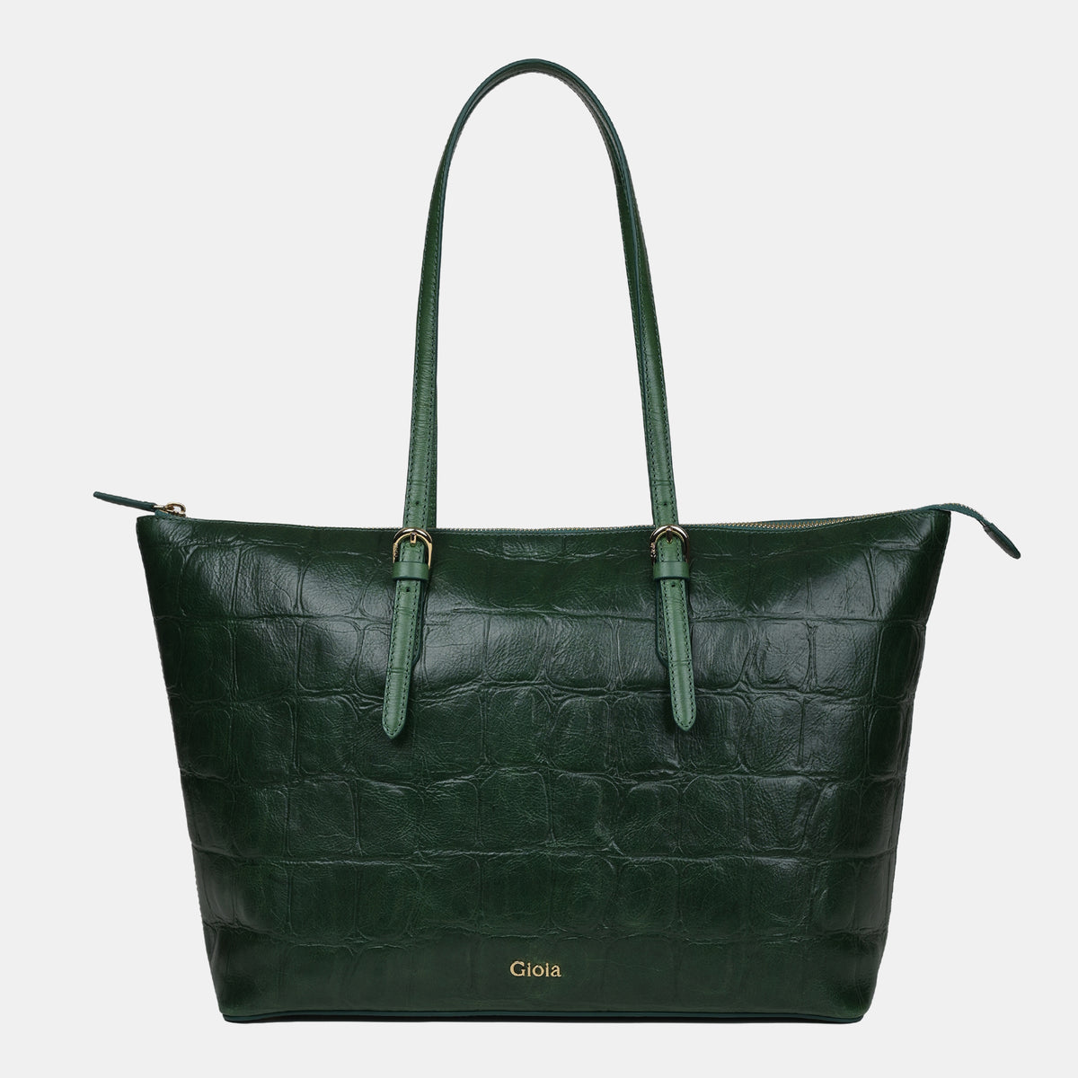 Claire Croco Embossed Leather Tote#Color_Green