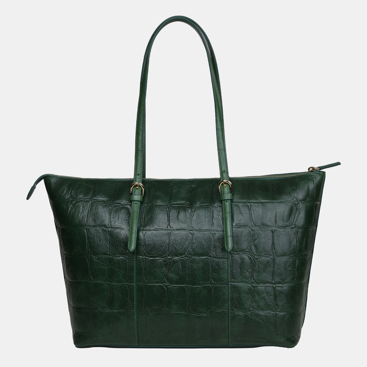 Claire Croco Embossed Leather Tote#Color_Green