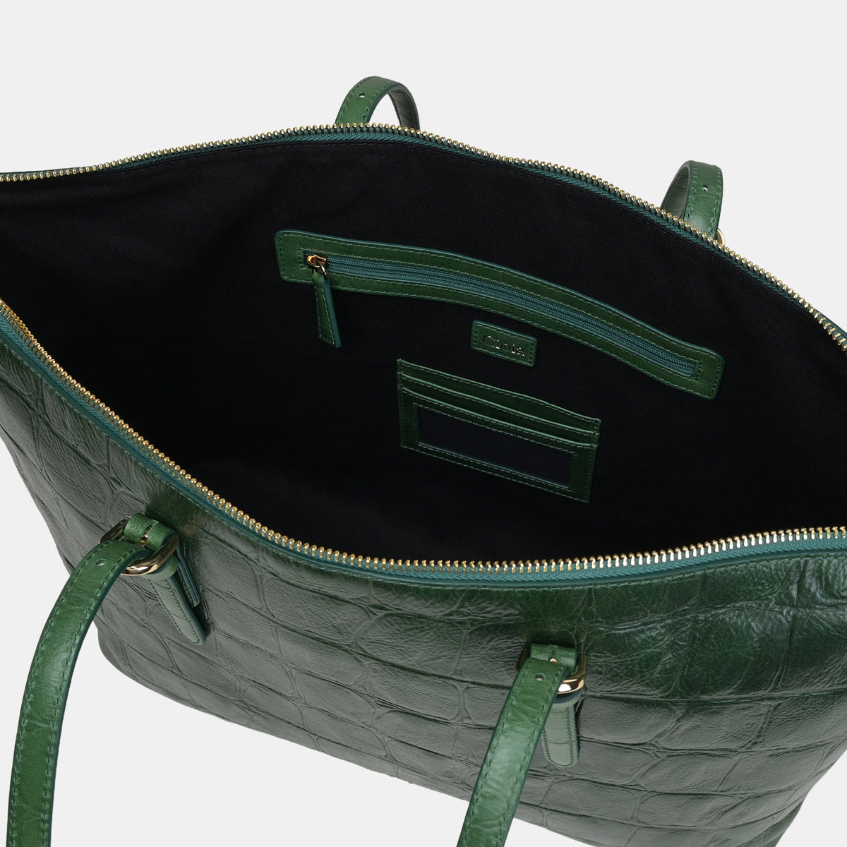 Claire Croco Embossed Leather Tote#Color_Green