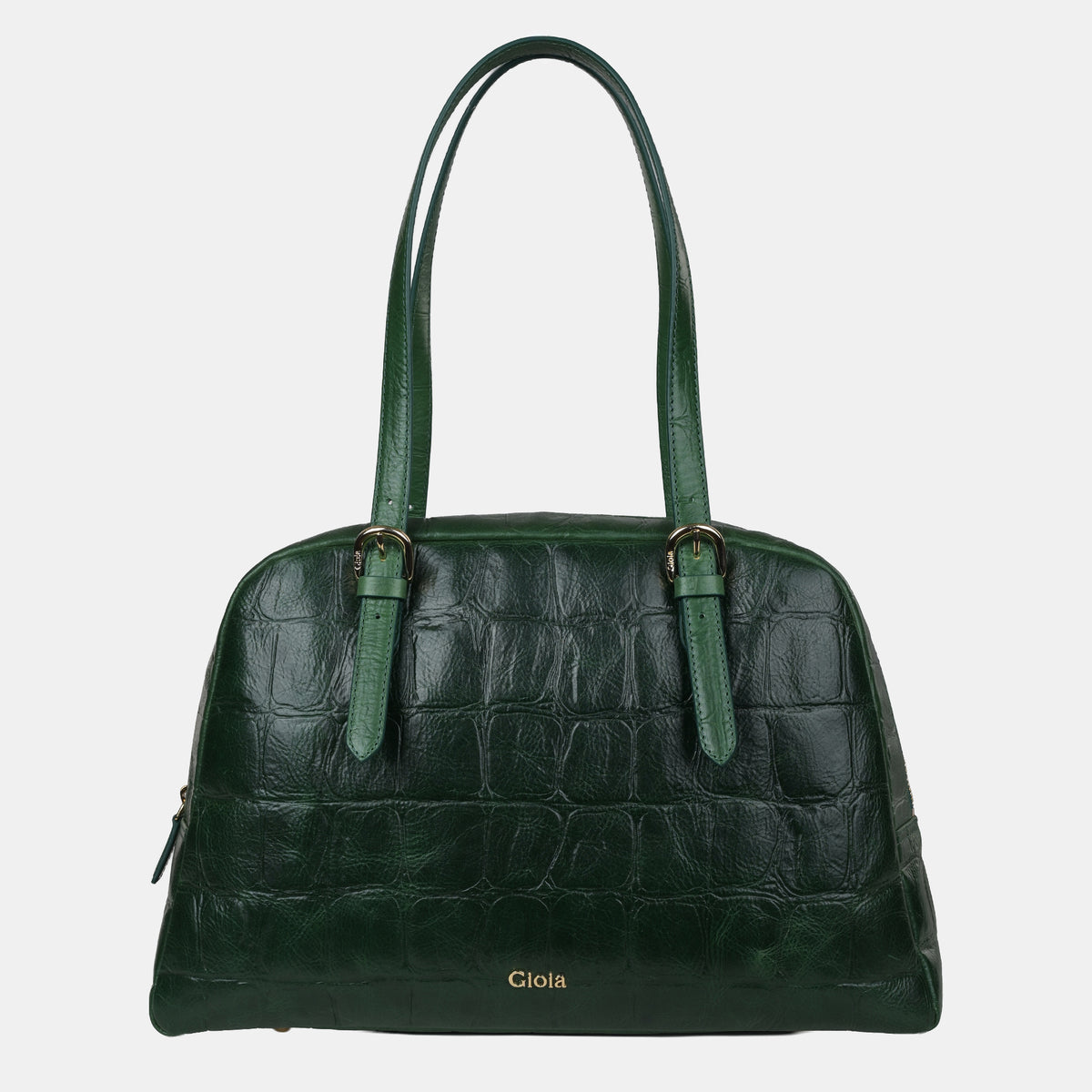 Claire Croco Embossed Leather Medium Shoulder Bag#Color_Green