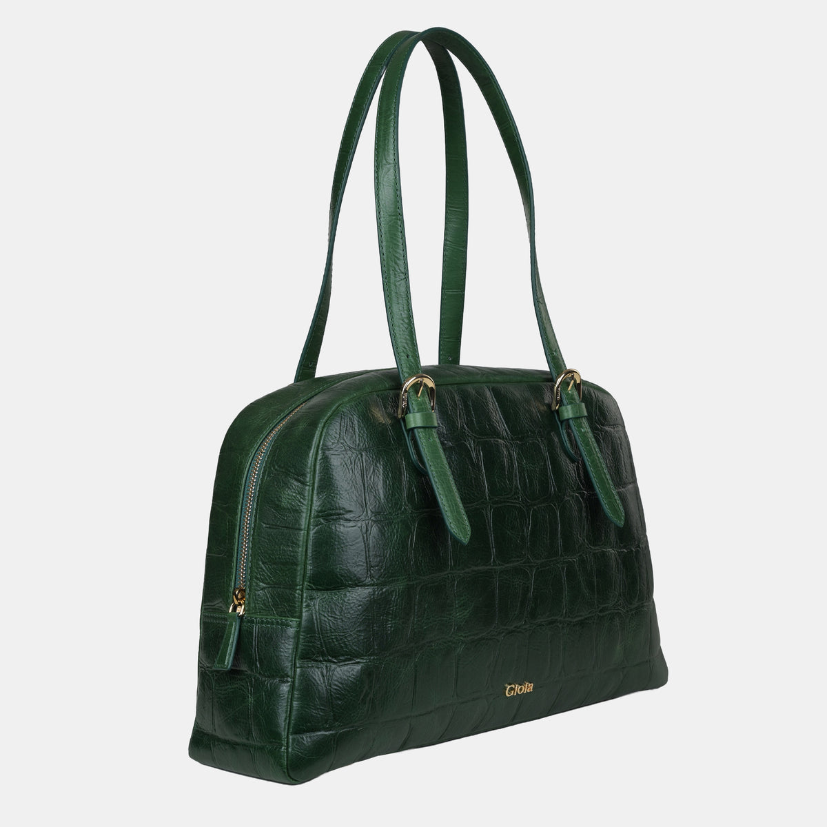 Claire Croco Embossed Leather Medium Shoulder Bag#Color_Green