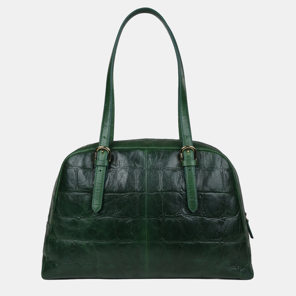 Claire Croco Embossed Leather Medium Shoulder Bag#Color_Green