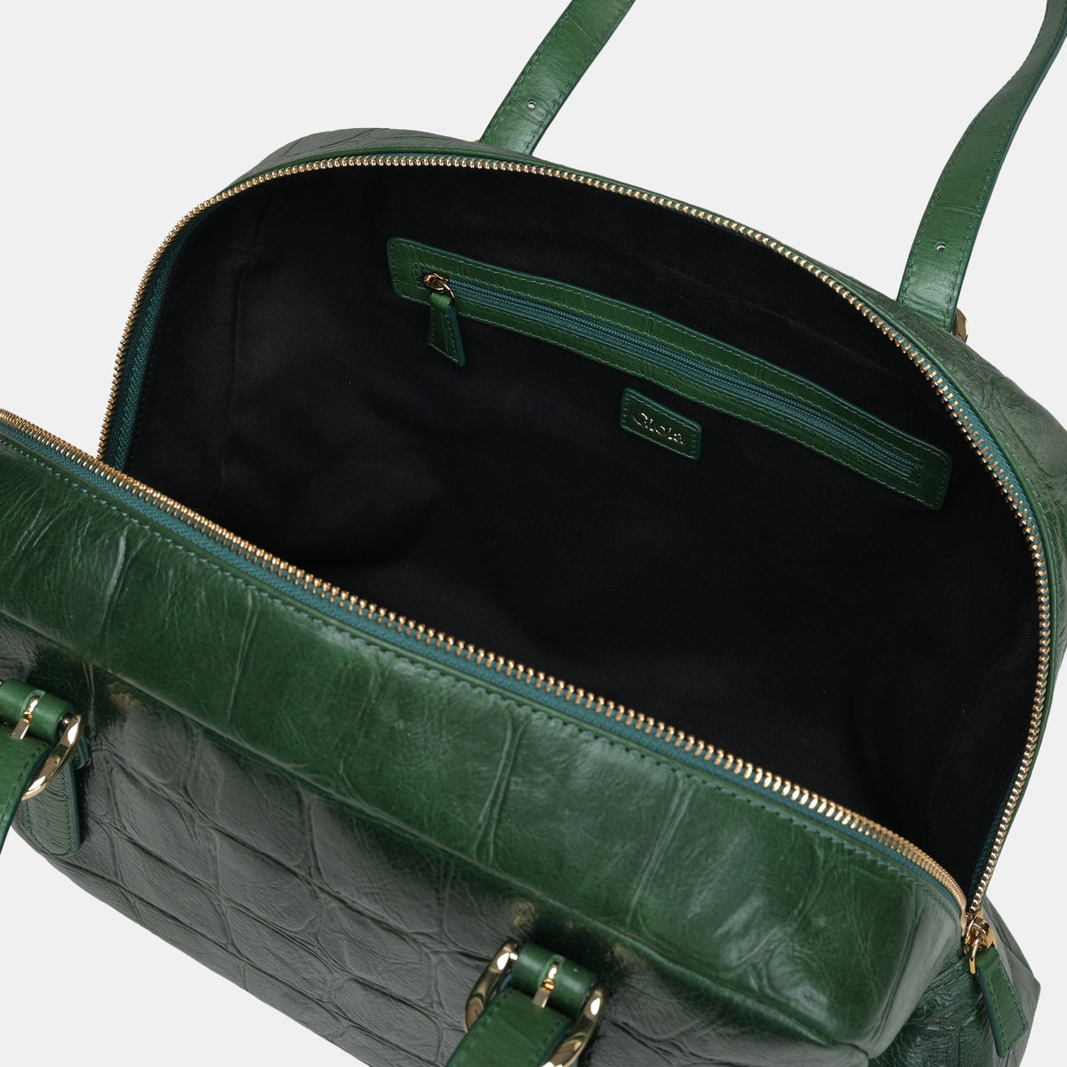 Claire Croco Embossed Leather Medium Shoulder Bag#Color_Green
