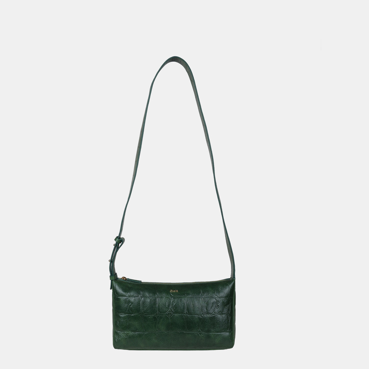 Claire Croco Embossed Leather Small Crossbody Bag#Color_Green